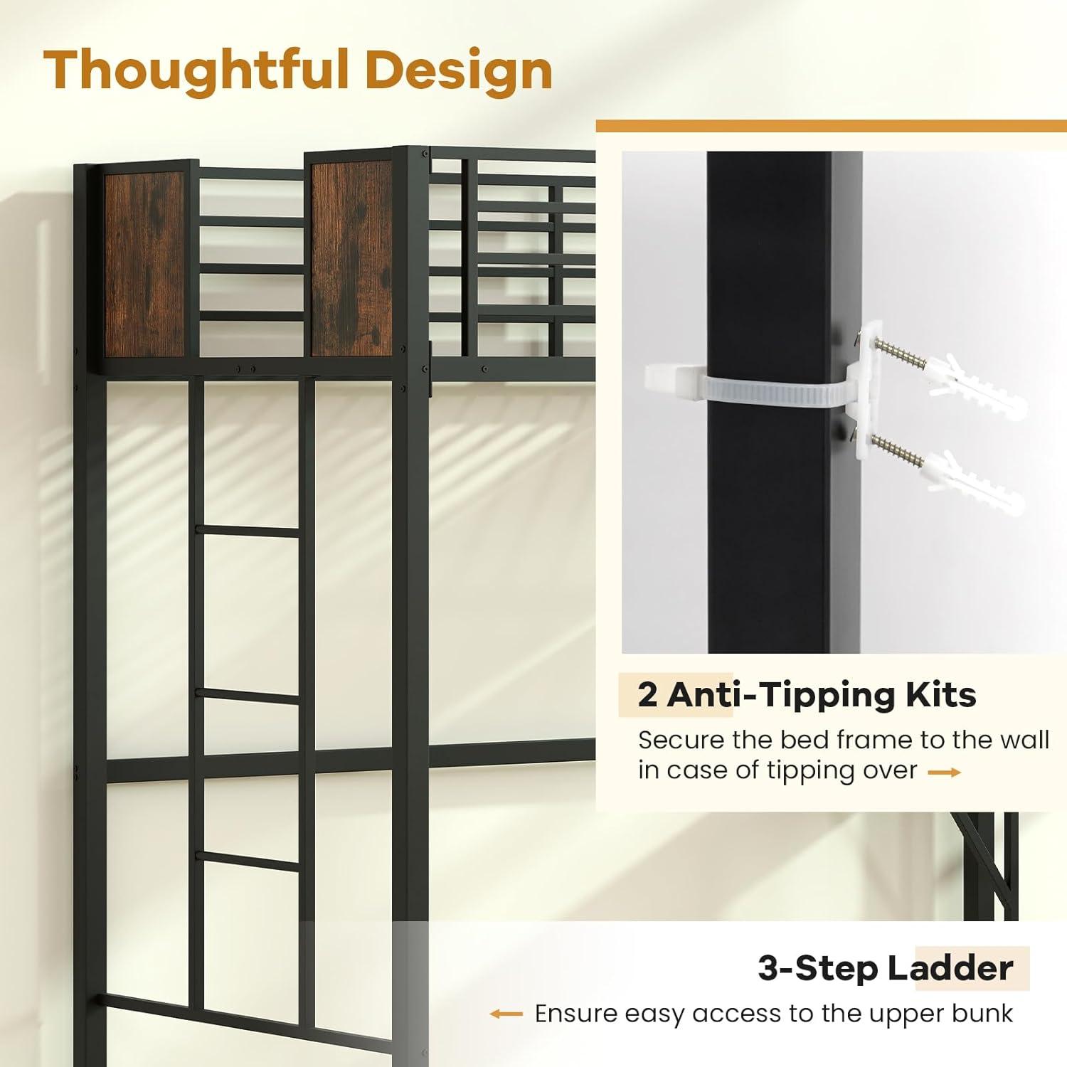 image:imageGiantex Twin Loft Bed with Desk HeavyDuty Metal Bed Frame wSafety Guardrail Ladder amp Storage Shelf 485 LBS Load SpaceSaving Lofted Twin Bed with Stairs for Teens Adults No Box Spring Needed