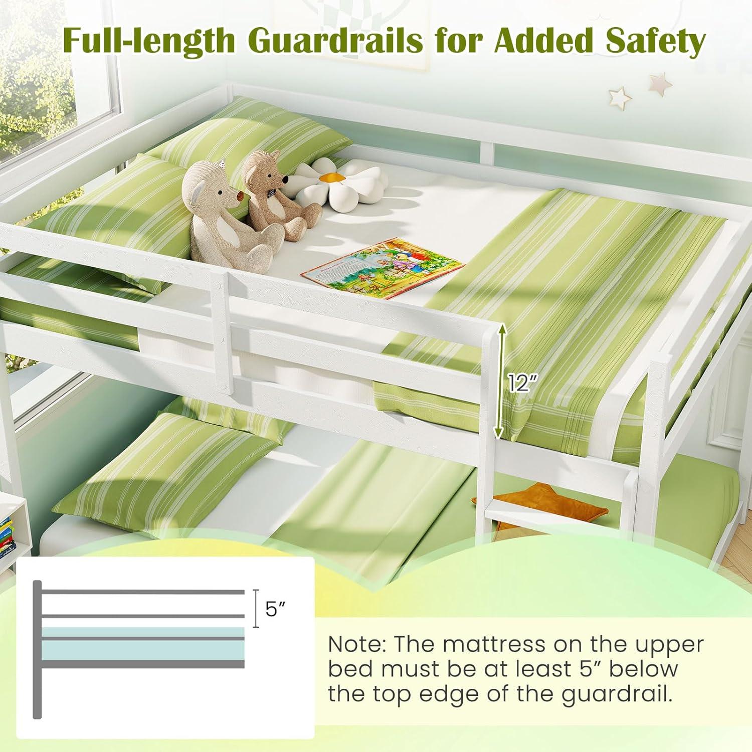 image:imageGiantex Twin Low Bunk Bed Solid Wood Twin Over Twin Bunk Bed Frame with Full Guardrails amp Integrated Ladder Floor Twin Bunk Beds for Kids Boys and Girls No Box Spring Needed WhiteWhite