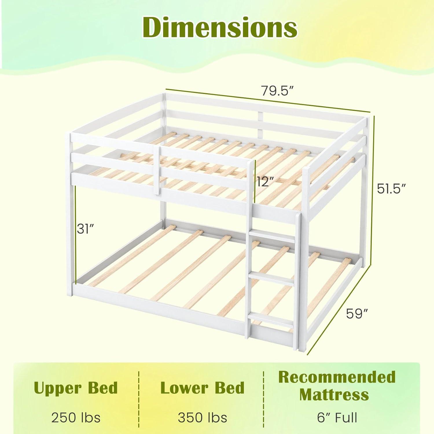 image:imageGiantex Twin Low Bunk Bed Solid Wood Twin Over Twin Bunk Bed Frame with Full Guardrails amp Integrated Ladder Floor Twin Bunk Beds for Kids Boys and Girls No Box Spring Needed WhiteWhite