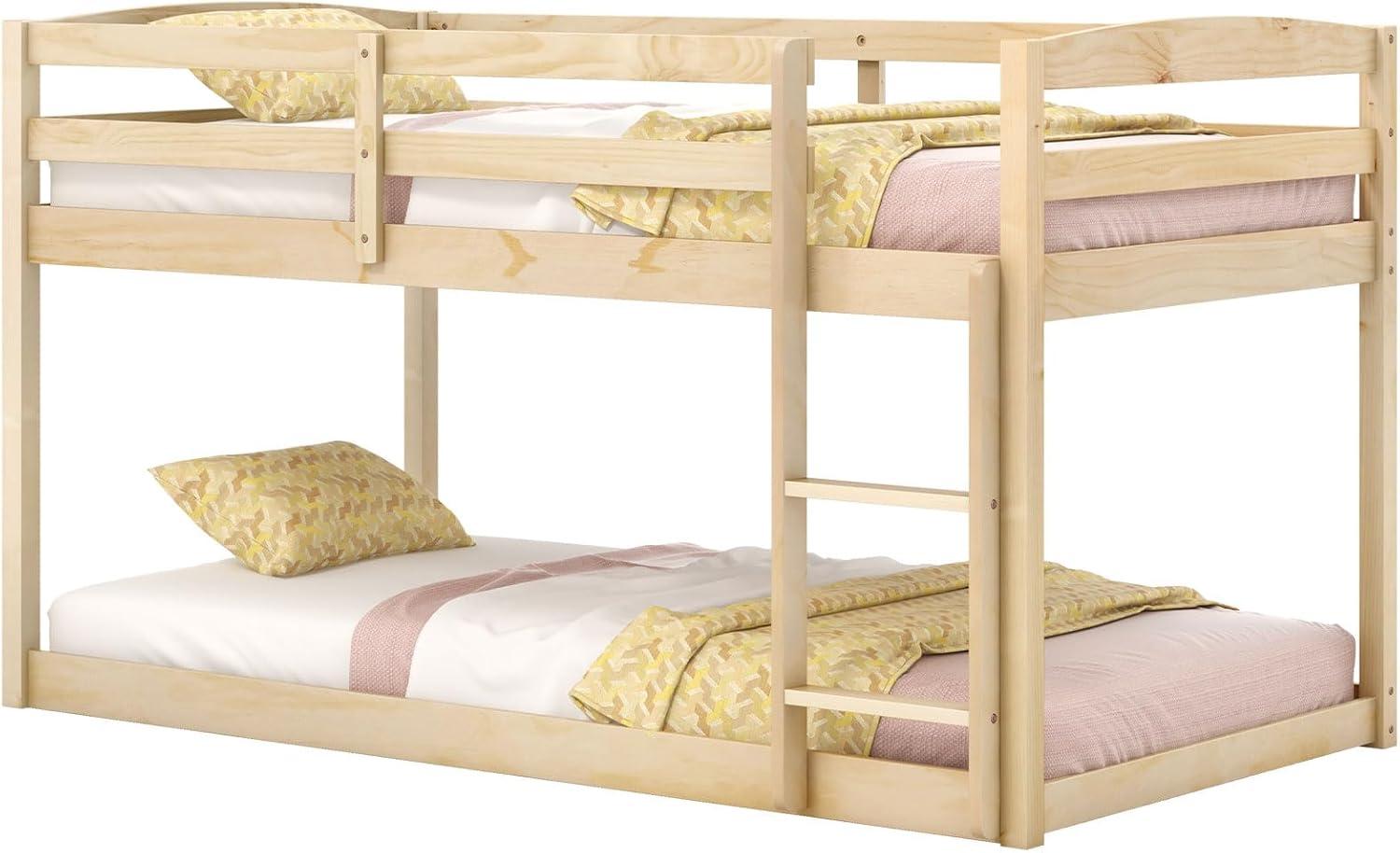 image:imageGiantex Twin Low Bunk Bed Solid Wood Twin Over Twin Bunk Bed Frame with Full Guardrails amp Integrated Ladder Floor Twin Bunk Beds for Kids Boys and Girls No Box Spring Needed WhiteNatural