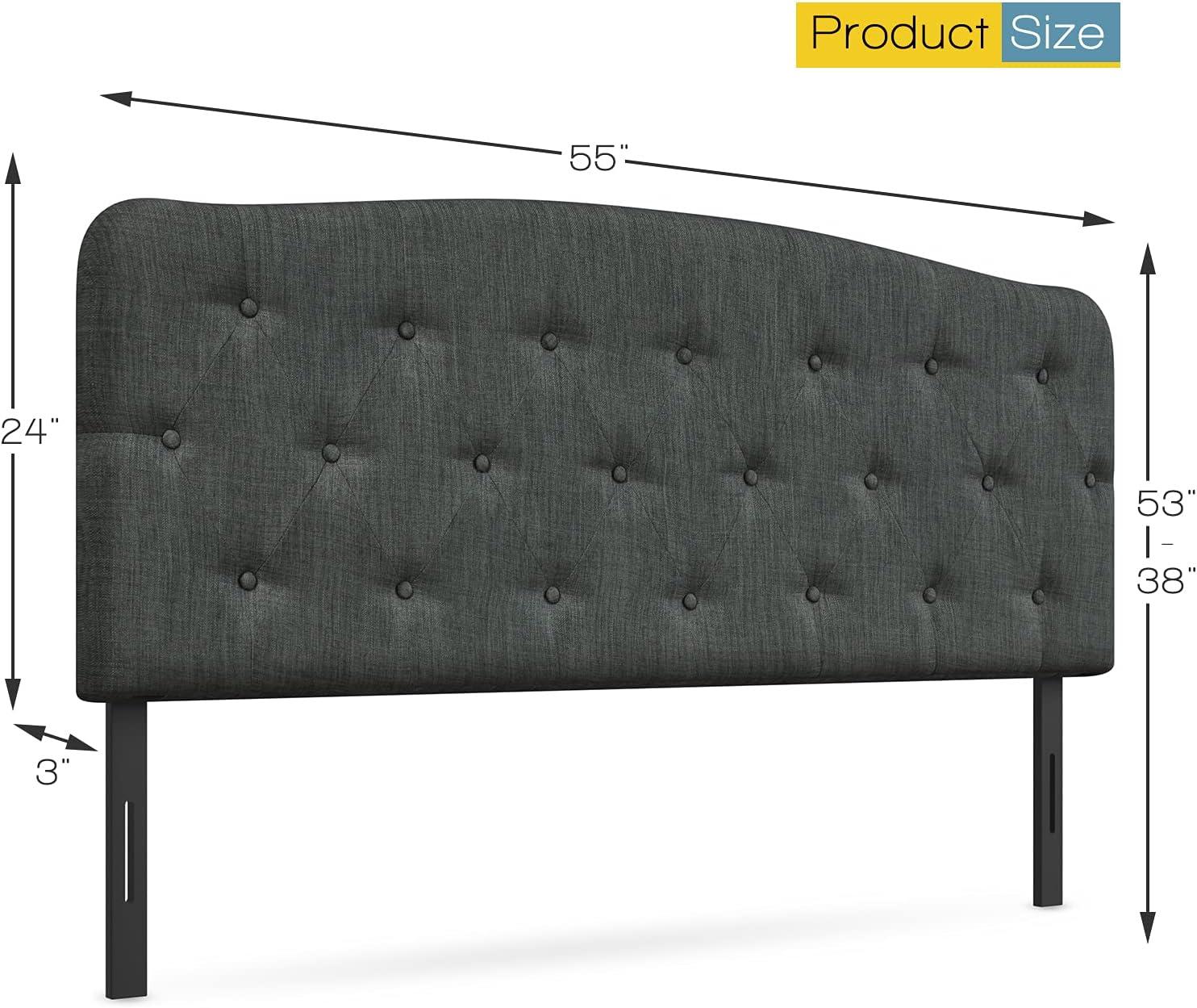 image:imageGiantex Upholstered Headboard Button Tufted Headboard Adjustable Height from 38 to 53 Platform Full Size Easy Assembly Modern Fabric Furniture for Bedroom Dark Grey
