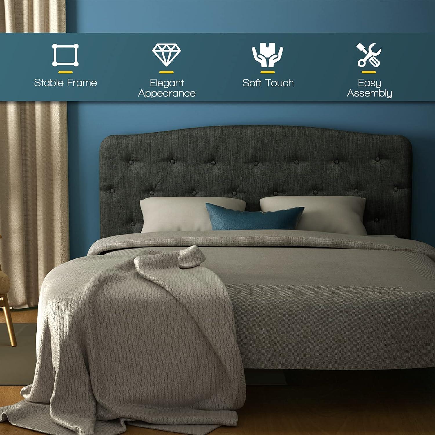 image:imageGiantex Upholstered Headboard Button Tufted Headboard Adjustable Height from 38 to 53 Platform Full Size Easy Assembly Modern Fabric Furniture for Bedroom Dark Grey