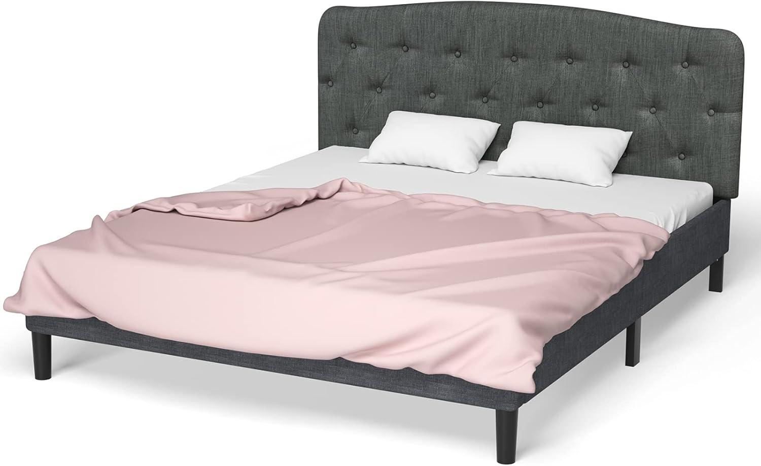 image:imageGiantex Upholstered Headboard Button Tufted Headboard Adjustable Height from 38 to 53 Platform Full Size Easy Assembly Modern Fabric Furniture for Bedroom Dark Grey