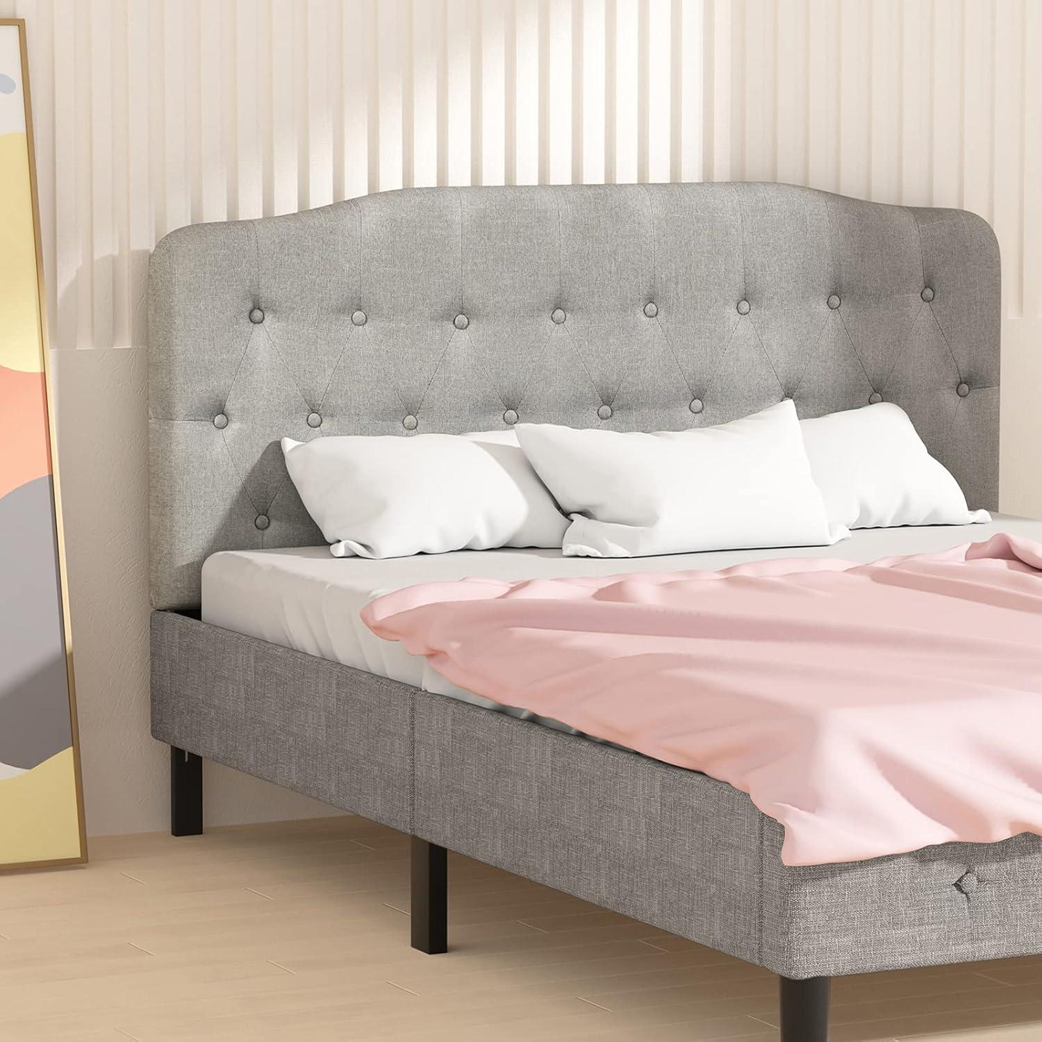 image:imageGiantex Upholstered Headboard Button Tufted Headboard Queen Size Adjustable Height from 38 to 53 Platform Easy Assembly Modern Fabric Furniture for Bedroom Light Grey