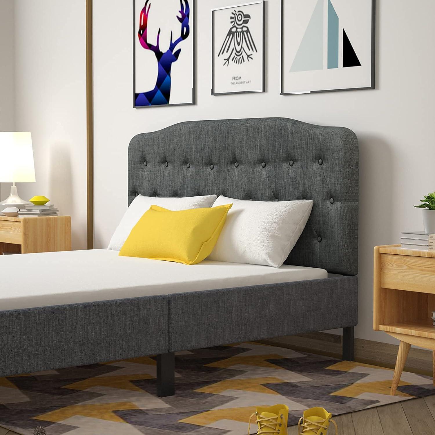 image:imageGiantex Upholstered Headboard Button Tufted Headboard Queen Size Adjustable Height from 38 to 53 Platform Easy Assembly Modern Fabric Furniture for Bedroom Dark Grey