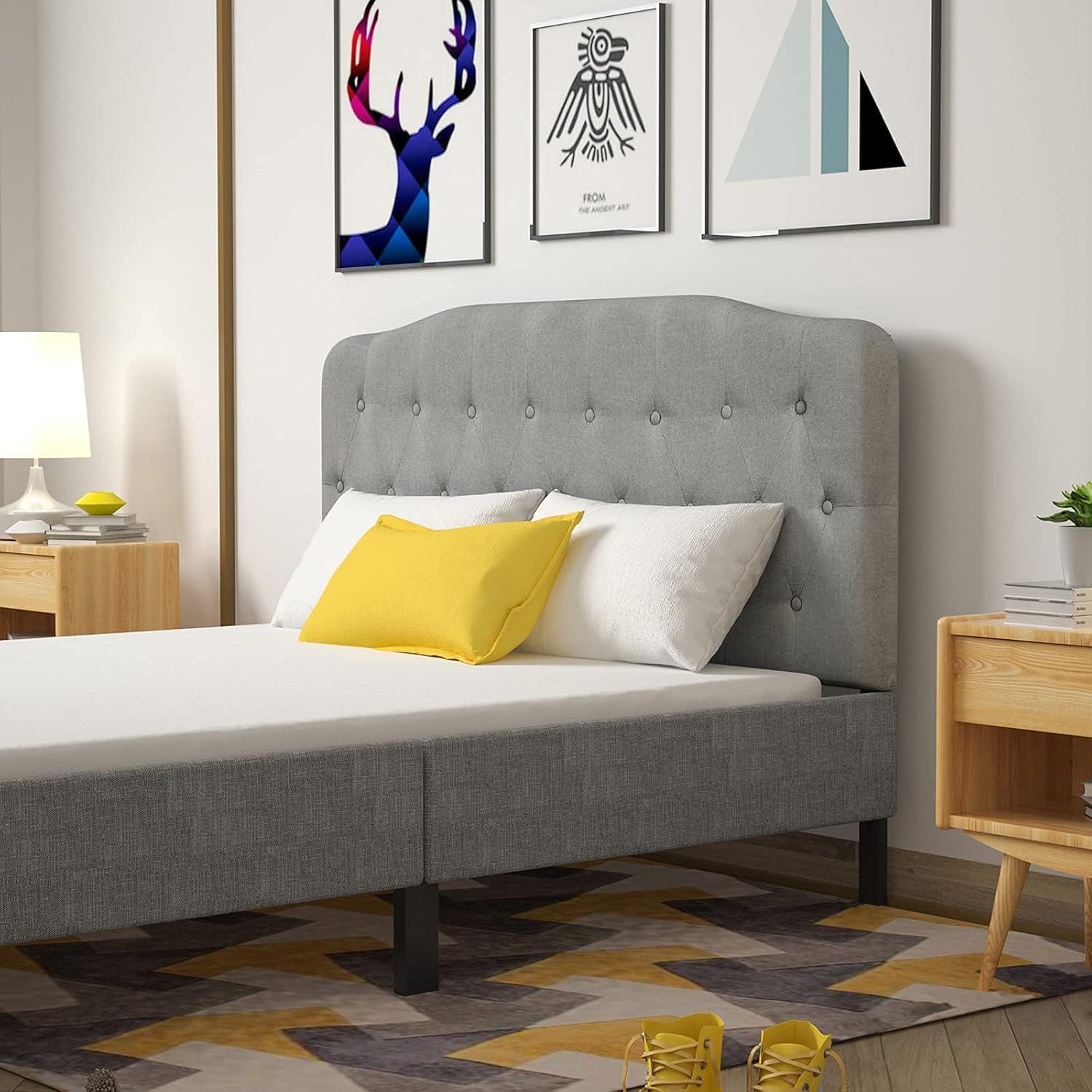image:imageGiantex Upholstered Headboard Button Tufted Headboard Queen Size Adjustable Height from 38 to 53 Platform Easy Assembly Modern Fabric Furniture for Bedroom Light Grey
