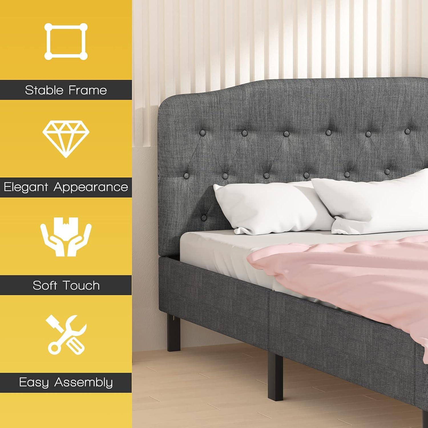 image:imageGiantex Upholstered Headboard Button Tufted Headboard Queen Size Adjustable Height from 38 to 53 Platform Easy Assembly Modern Fabric Furniture for Bedroom Dark Grey