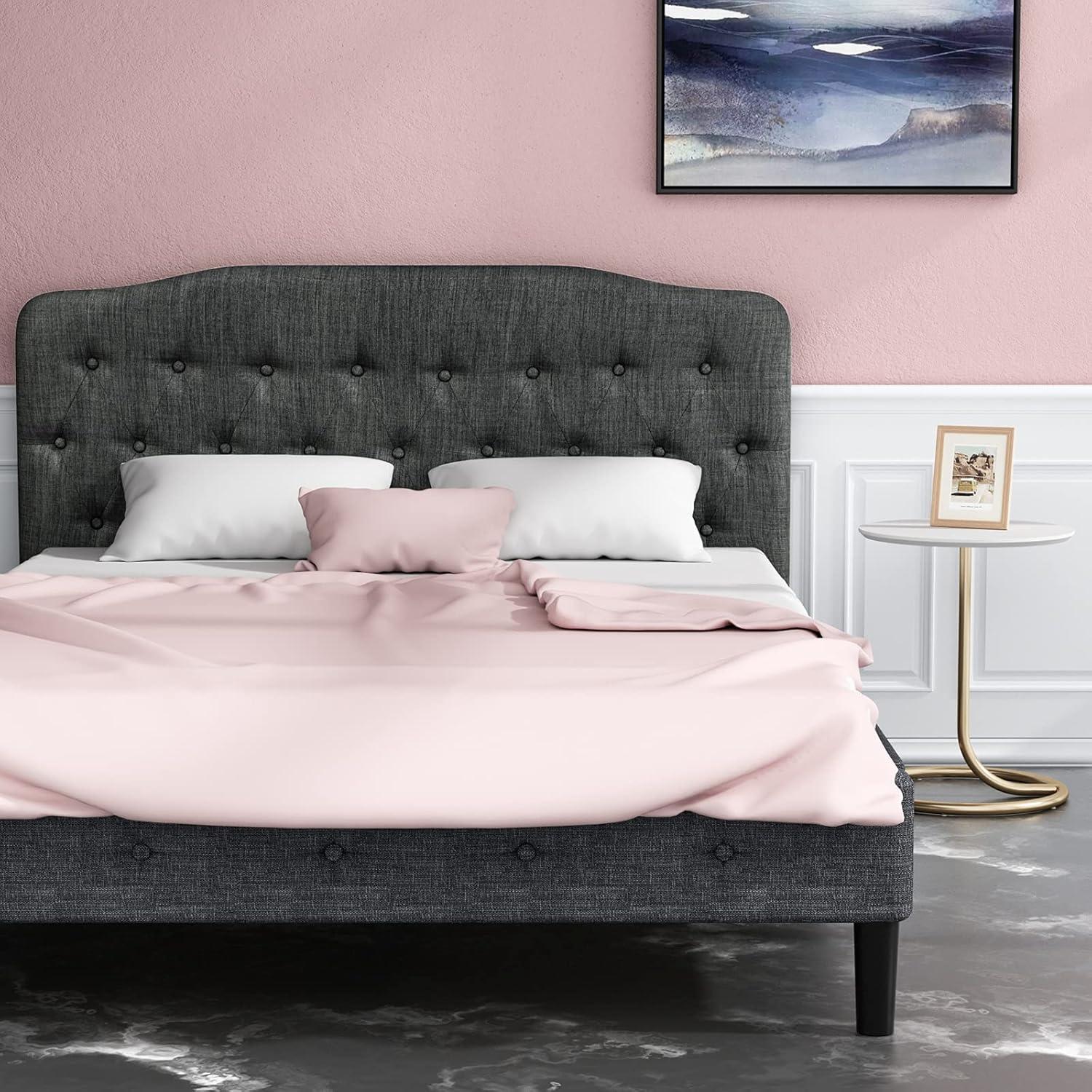 image:imageGiantex Upholstered Headboard Button Tufted Headboard Queen Size Adjustable Height from 38 to 53 Platform Easy Assembly Modern Fabric Furniture for Bedroom Dark Grey