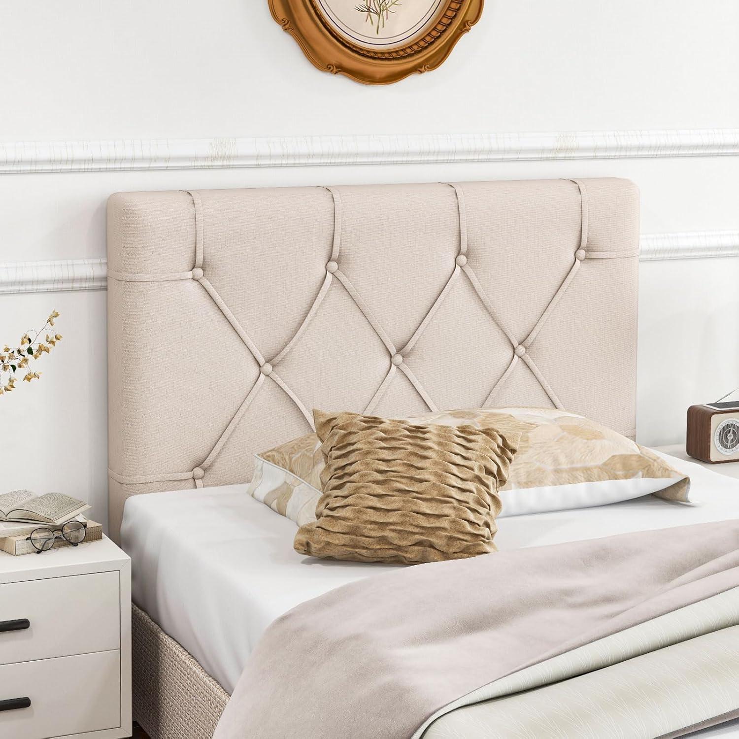 image:imageGiantex Upholstered Headboard for TwinTwin XL Size Bed Wall Mounted Twin Headboard Only Modern Button Tufted Headboard for Dorm Bedroom Attachment Device Included Dorm Headboard BeigeBeige
