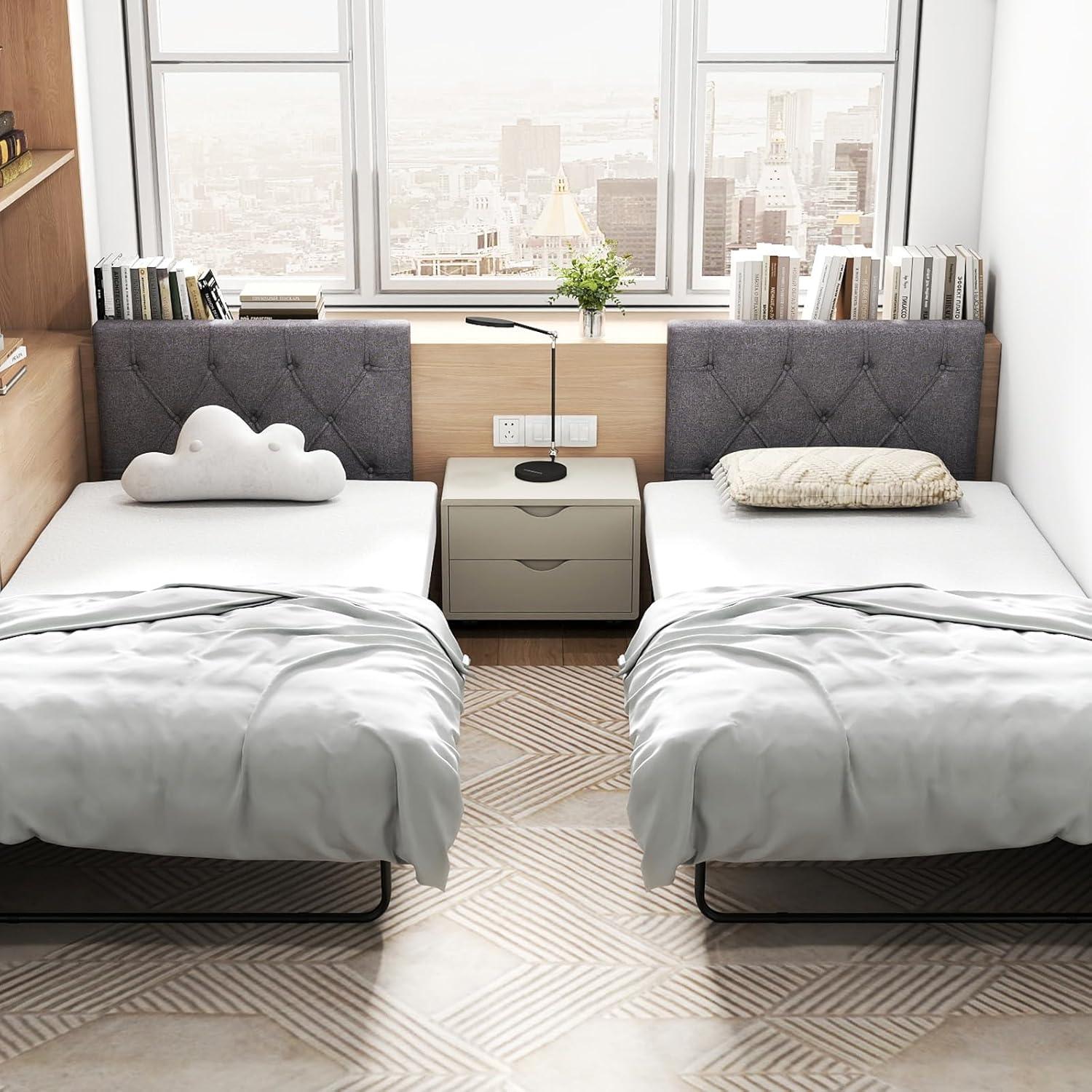 image:imageGiantex Upholstered Headboard for TwinTwin XL Size Bed Wall Mounted Twin Headboard Only Modern Button Tufted Headboard for Dorm Bedroom Attachment Device Included Dorm Headboard BeigeGray