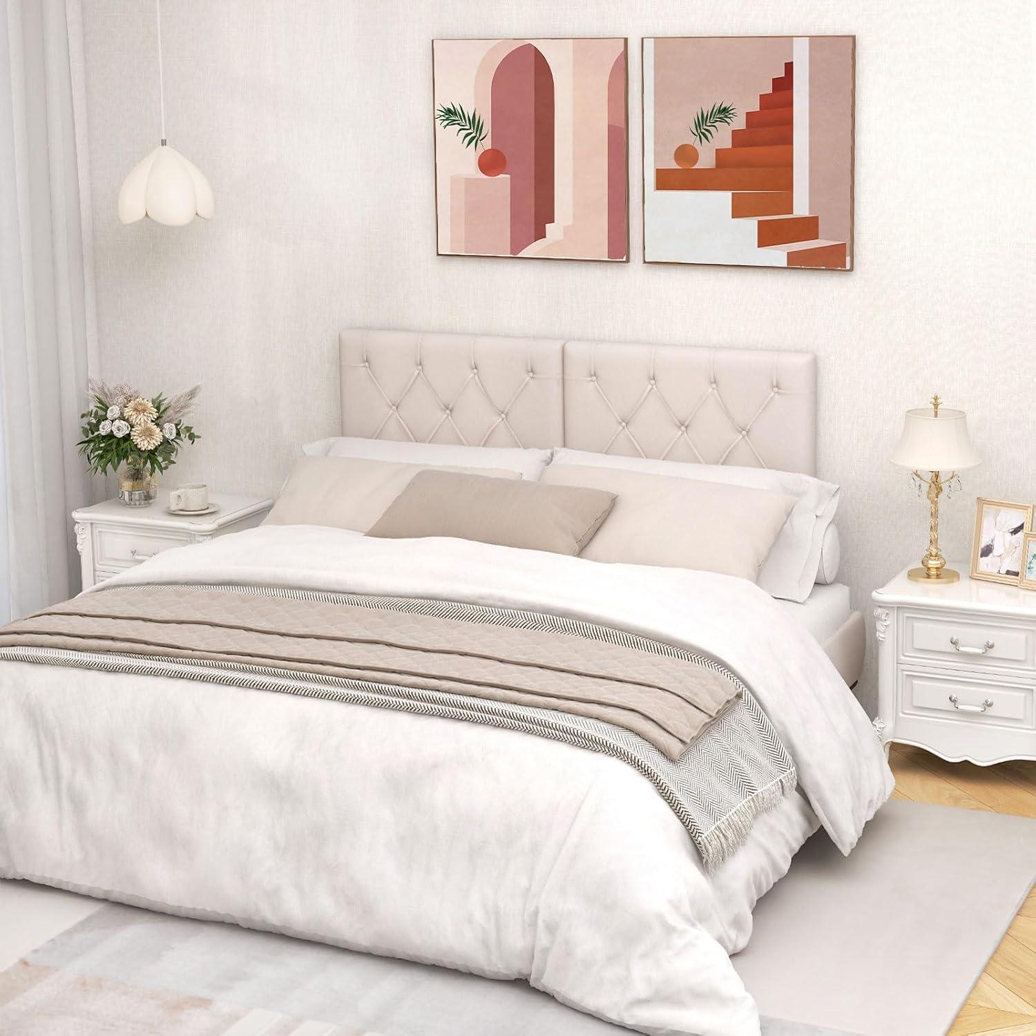 image:imageGiantex Upholstered Headboard for TwinTwin XL Size Bed Wall Mounted Twin Headboard Only Modern Button Tufted Headboard for Dorm Bedroom Attachment Device Included Dorm Headboard BeigeBeige