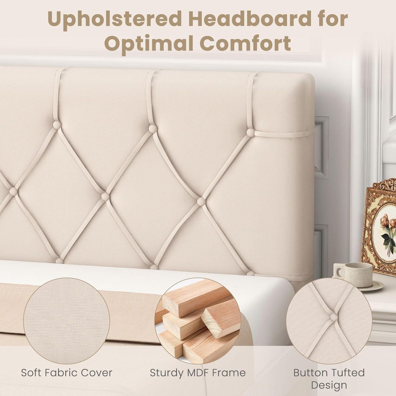 image:imageGiantex Upholstered Headboard for TwinTwin XL Size Bed Wall Mounted Twin Headboard Only Modern Button Tufted Headboard for Dorm Bedroom Attachment Device Included Dorm Headboard BeigeBeige