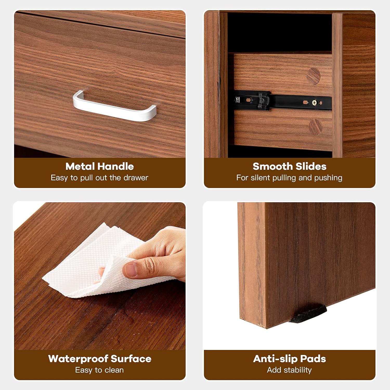 image:imageGiantex Walnut Nightstand Farmhouse Bedside Table with Drawer and Open Storage Cabinet Wood Night Stand 2Tier Sofa Side Table for Bedroom Office WalnutWalnut