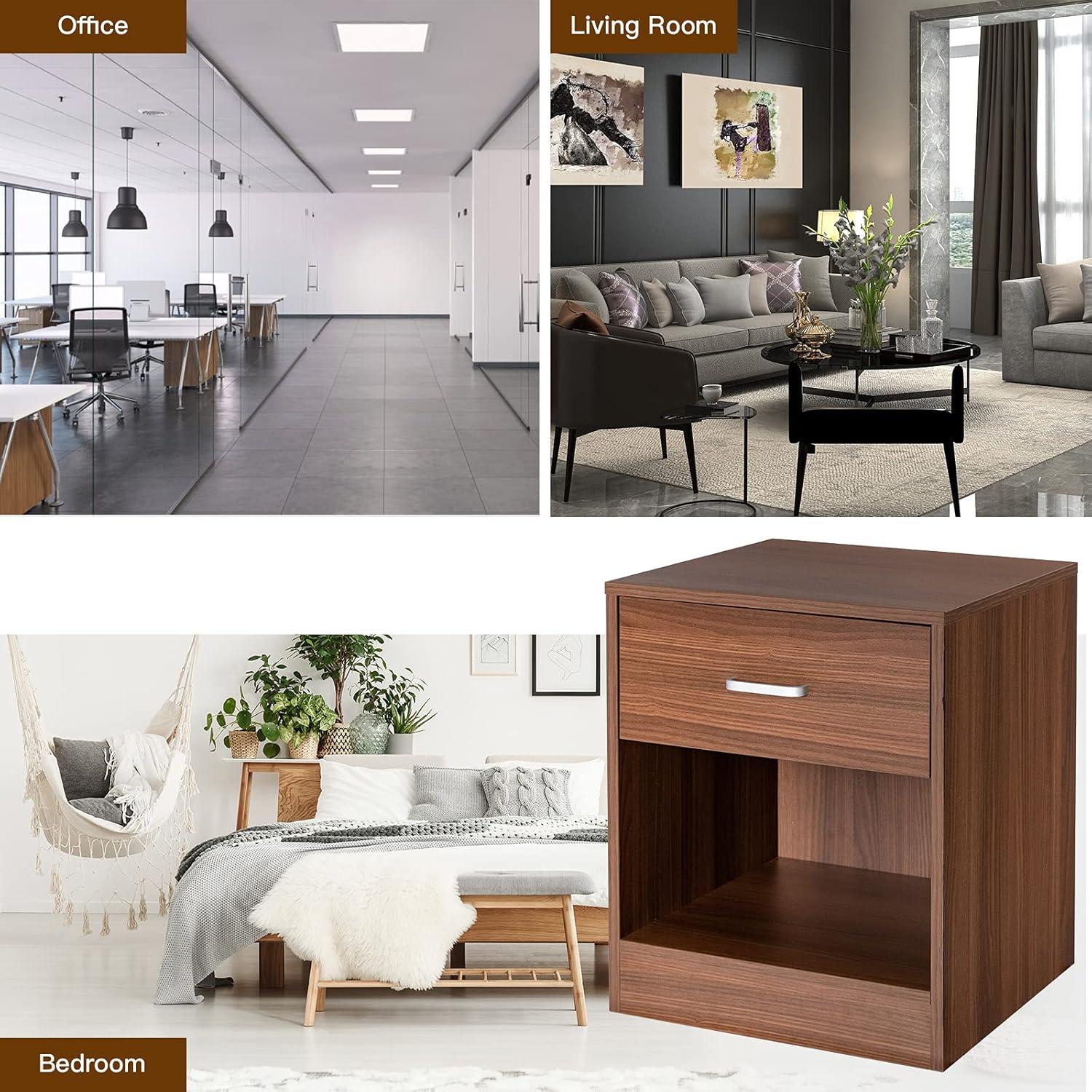 image:imageGiantex Walnut Nightstand Farmhouse Bedside Table with Drawer and Open Storage Cabinet Wood Night Stand 2Tier Sofa Side Table for Bedroom Office WalnutWalnut