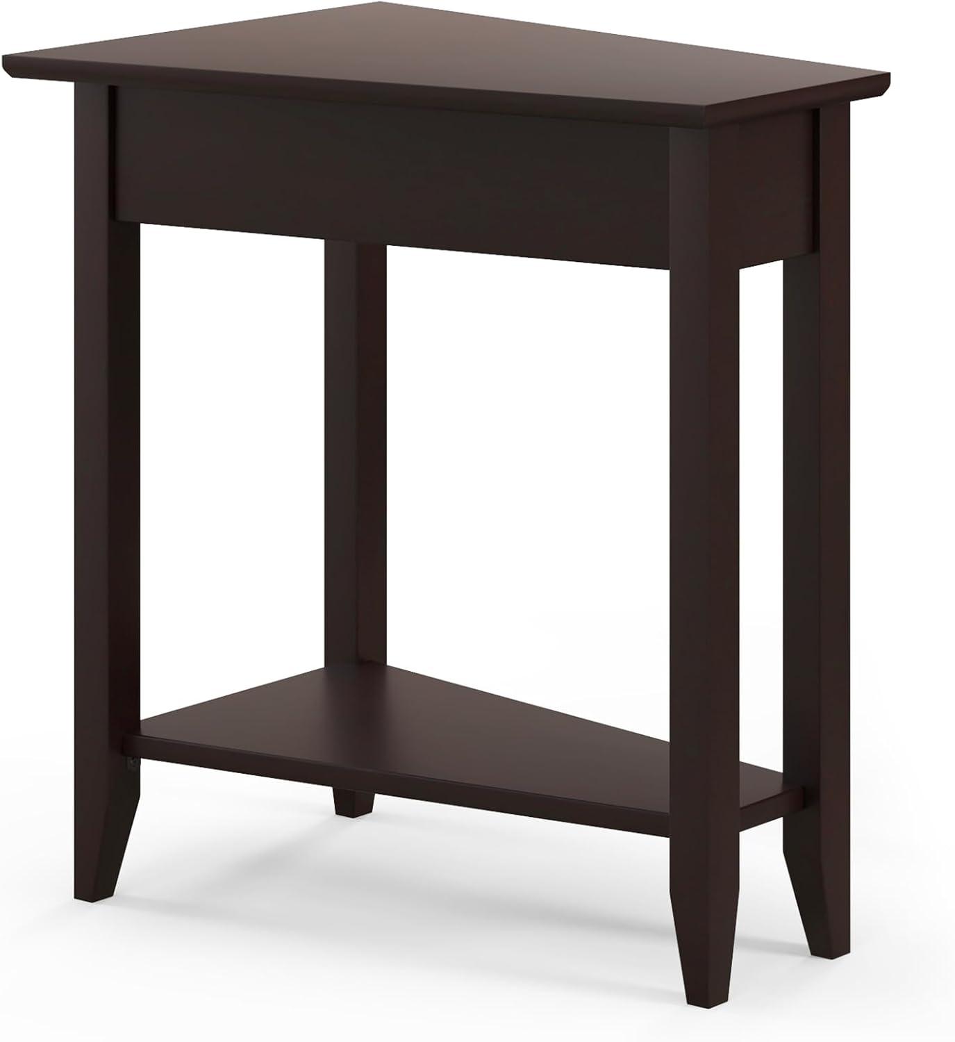 image:imageGiantex Wedge End Table White Triangle Side Table with Storage Shelf and Solid Wood Legs Recliner Table 245 Tall Nightstand Modern Narrow Accent Table for Small Space Living RoomEspresso