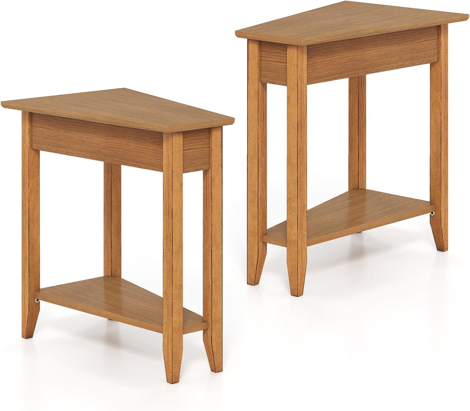 image:imageGiantex Wedge End Table White Triangle Side Table with Storage Shelf and Solid Wood Legs Recliner Table 245 Tall Nightstand Modern Narrow Accent Table for Small Space Living RoomWalnut