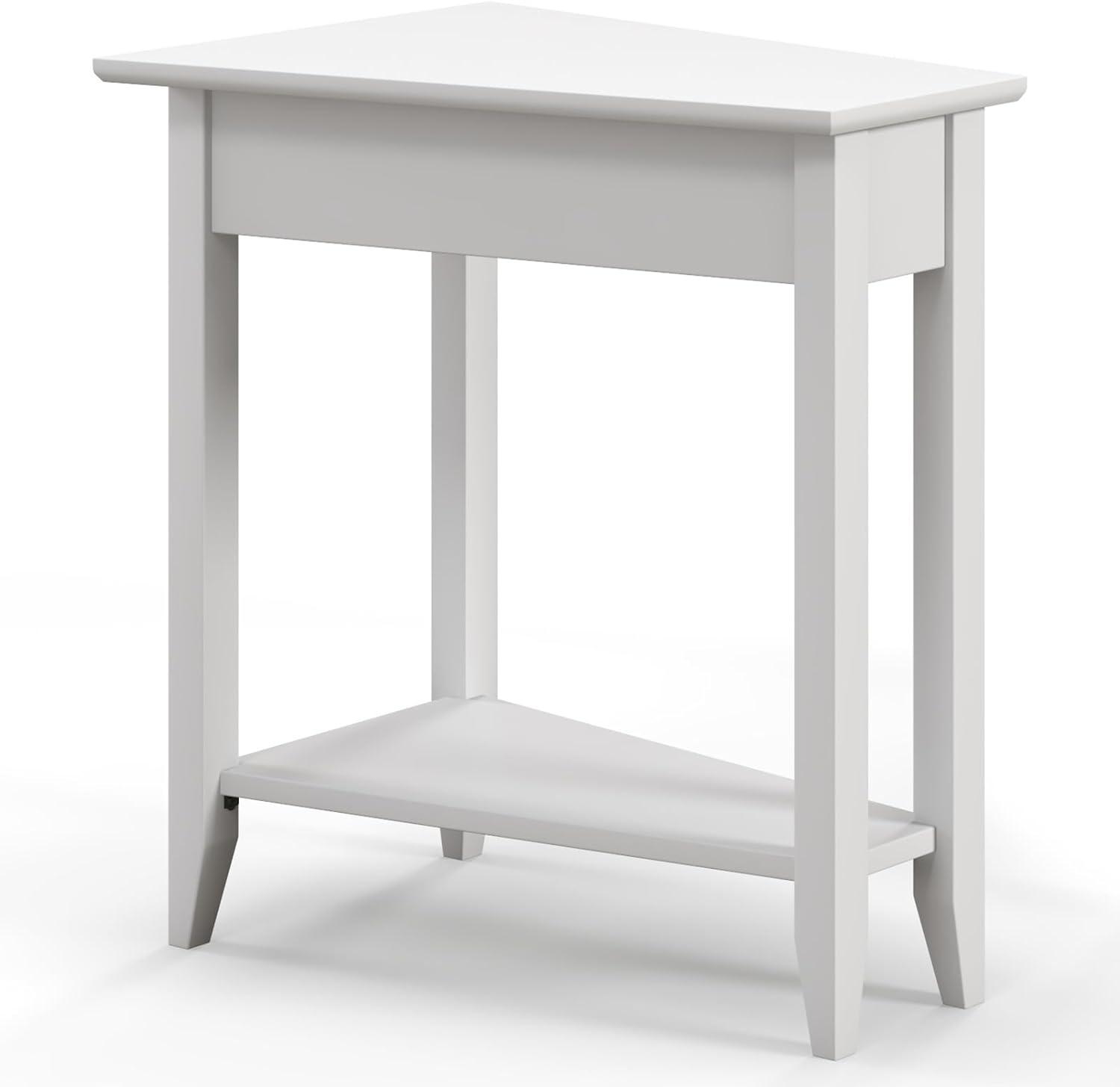 image:imageGiantex Wedge End Table White Triangle Side Table with Storage Shelf and Solid Wood Legs Recliner Table 245 Tall Nightstand Modern Narrow Accent Table for Small Space Living RoomWhite