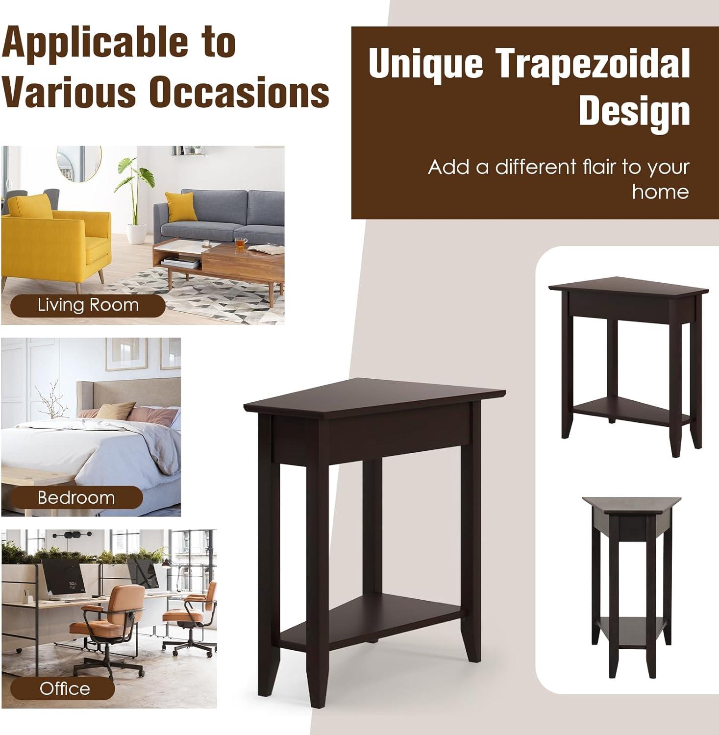 image:imageGiantex Wedge End Table White Triangle Side Table with Storage Shelf and Solid Wood Legs Recliner Table 245 Tall Nightstand Modern Narrow Accent Table for Small Space Living RoomEspresso
