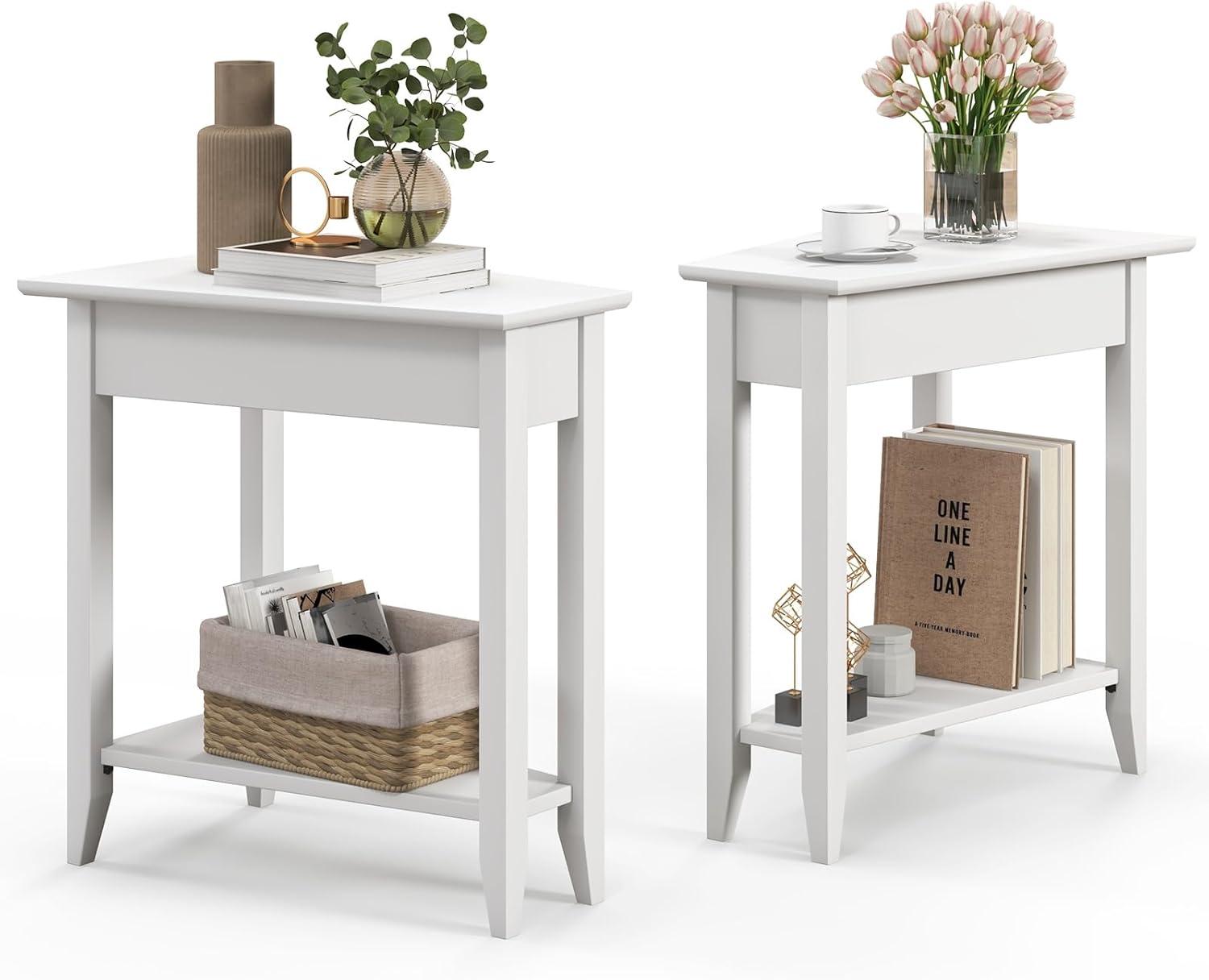 image:imageGiantex Wedge End Table White Triangle Side Table with Storage Shelf and Solid Wood Legs Recliner Table 245 Tall Nightstand Modern Narrow Accent Table for Small Space Living RoomWhite