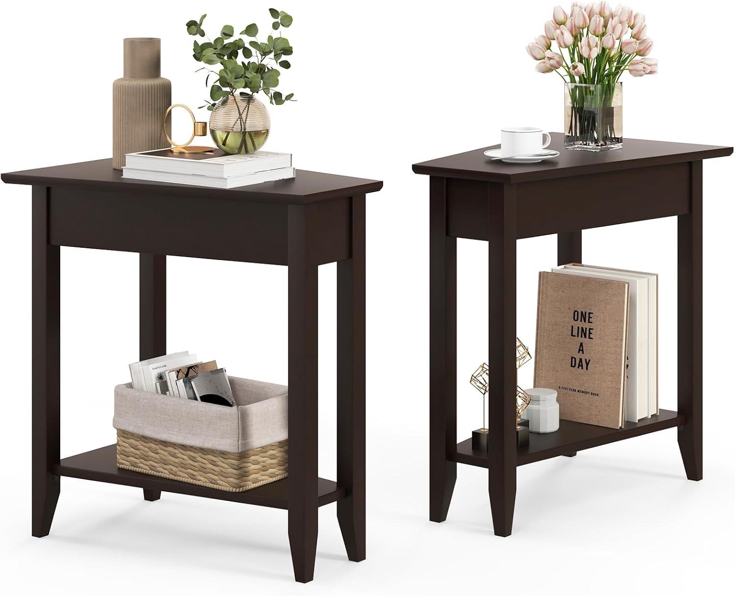 image:imageGiantex Wedge End Table White Triangle Side Table with Storage Shelf and Solid Wood Legs Recliner Table 245 Tall Nightstand Modern Narrow Accent Table for Small Space Living RoomEspresso