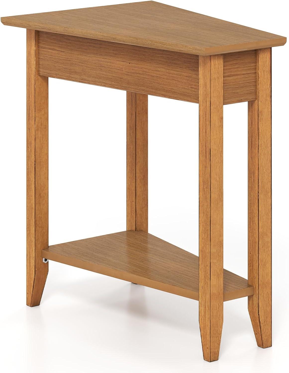 image:imageGiantex Wedge End Table White Triangle Side Table with Storage Shelf and Solid Wood Legs Recliner Table 245 Tall Nightstand Modern Narrow Accent Table for Small Space Living RoomWalnut