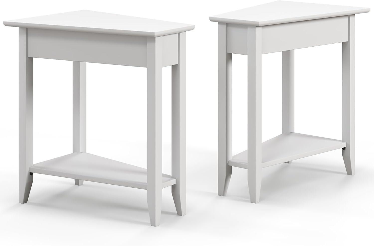 image:imageGiantex Wedge End Table White Triangle Side Table with Storage Shelf and Solid Wood Legs Recliner Table 245 Tall Nightstand Modern Narrow Accent Table for Small Space Living RoomWhite