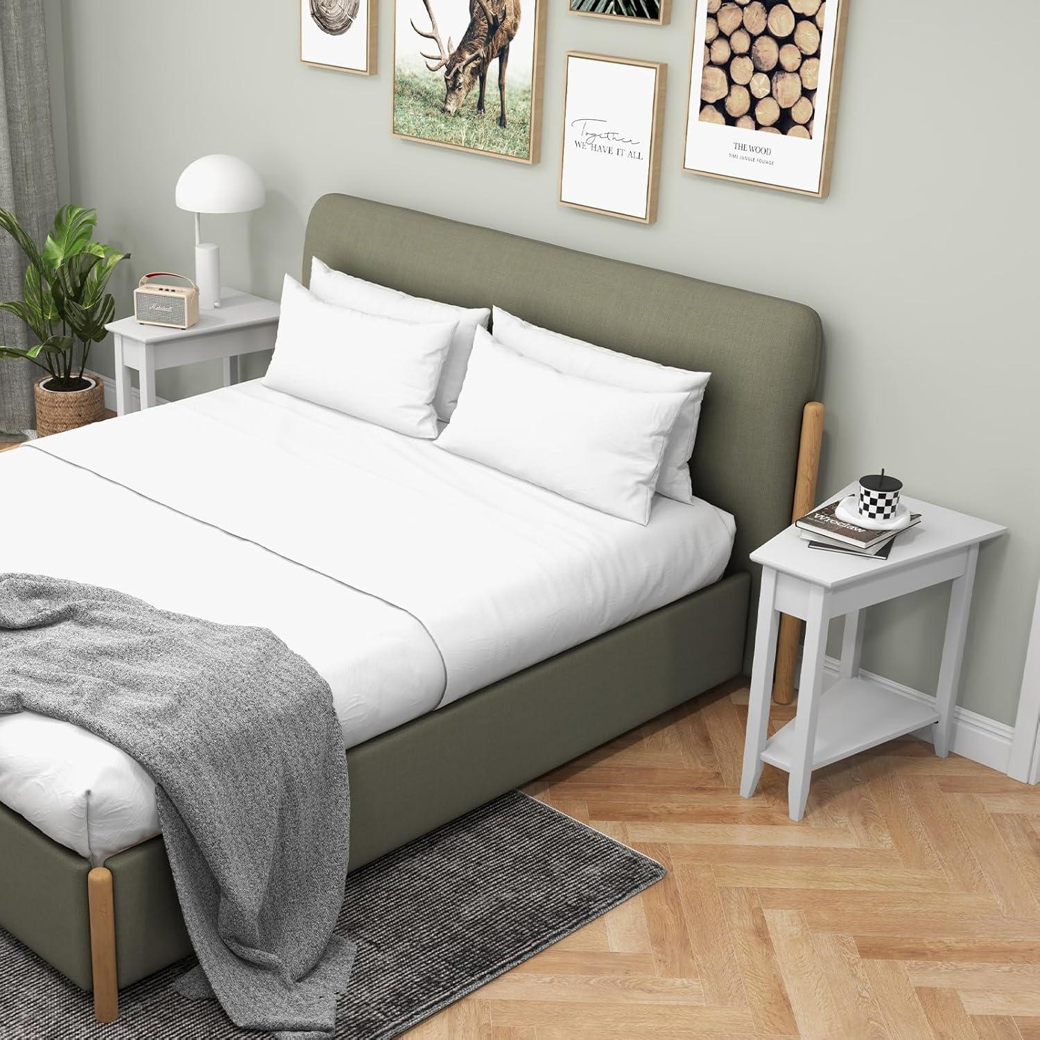 image:imageGiantex Wedge End Table White Triangle Side Table with Storage Shelf and Solid Wood Legs Recliner Table 245 Tall Nightstand Modern Narrow Accent Table for Small Space Living RoomWhite