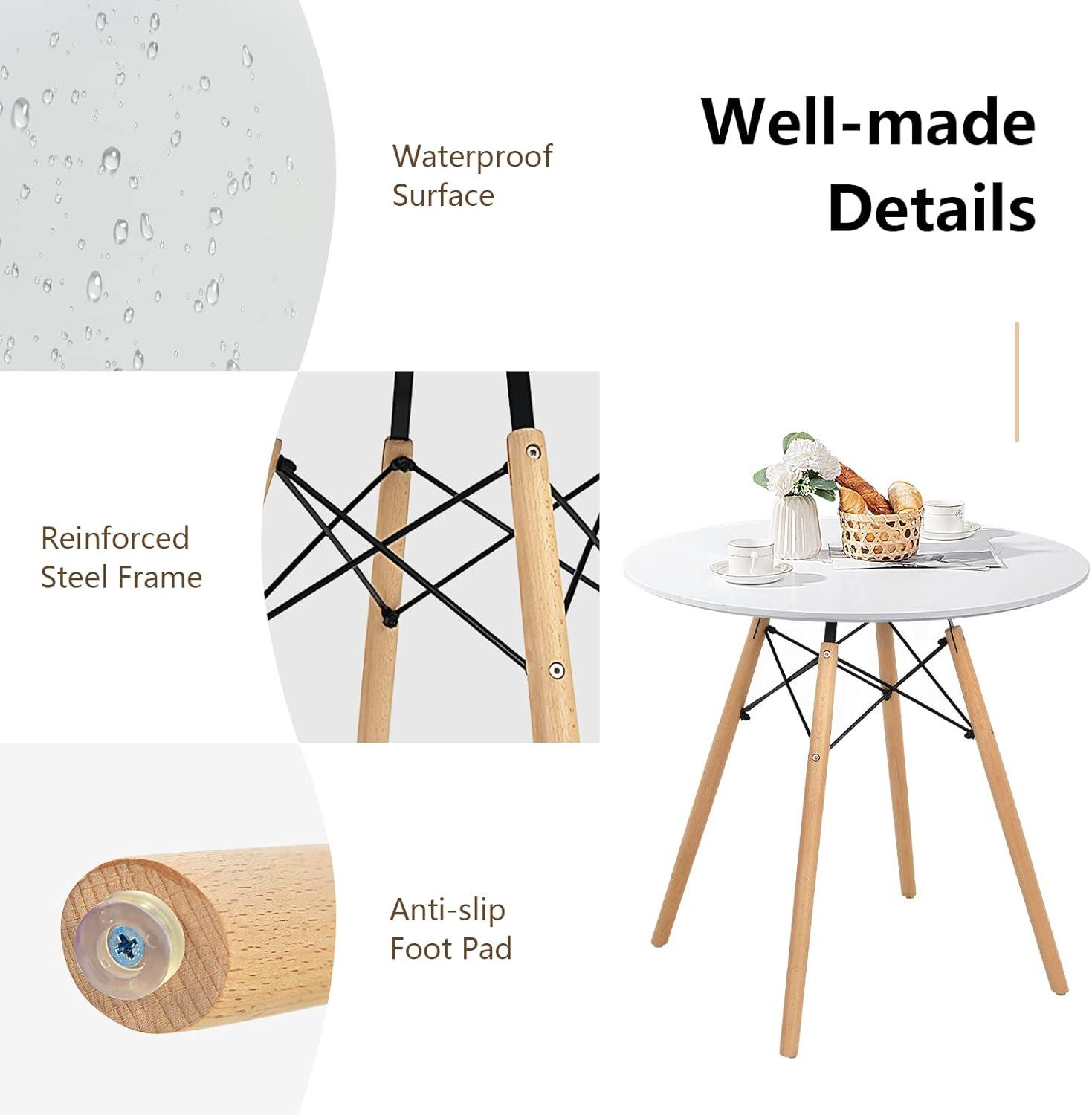 image:imageGiantex White Dining Table 315 D x 32 H Round Dining Room Table with Solid Beech Wood Legs Modern Kitchen Table with TSCA Certification for Small Places White amp Natural