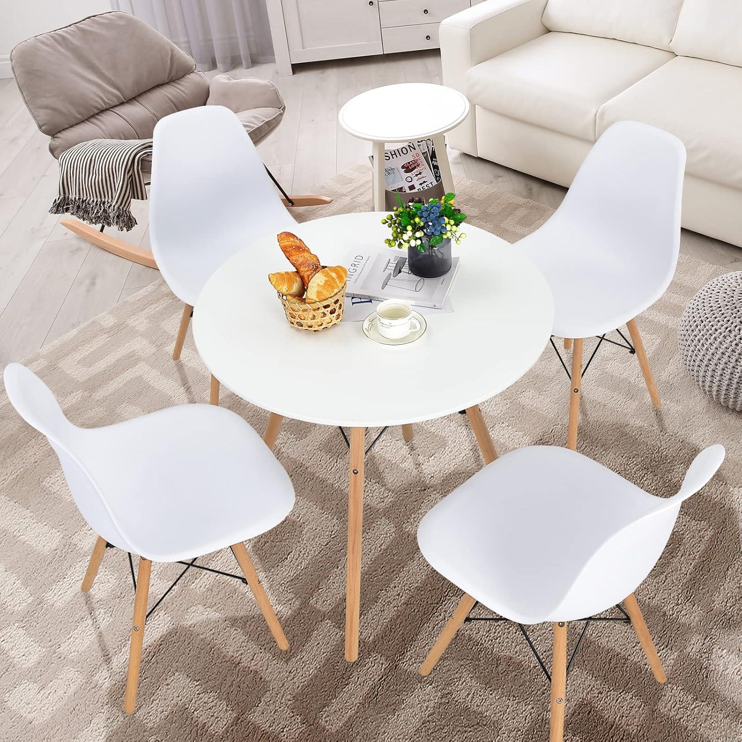 image:imageGiantex White Dining Table 315 D x 32 H Round Dining Room Table with Solid Beech Wood Legs Modern Kitchen Table with TSCA Certification for Small Places White amp Natural