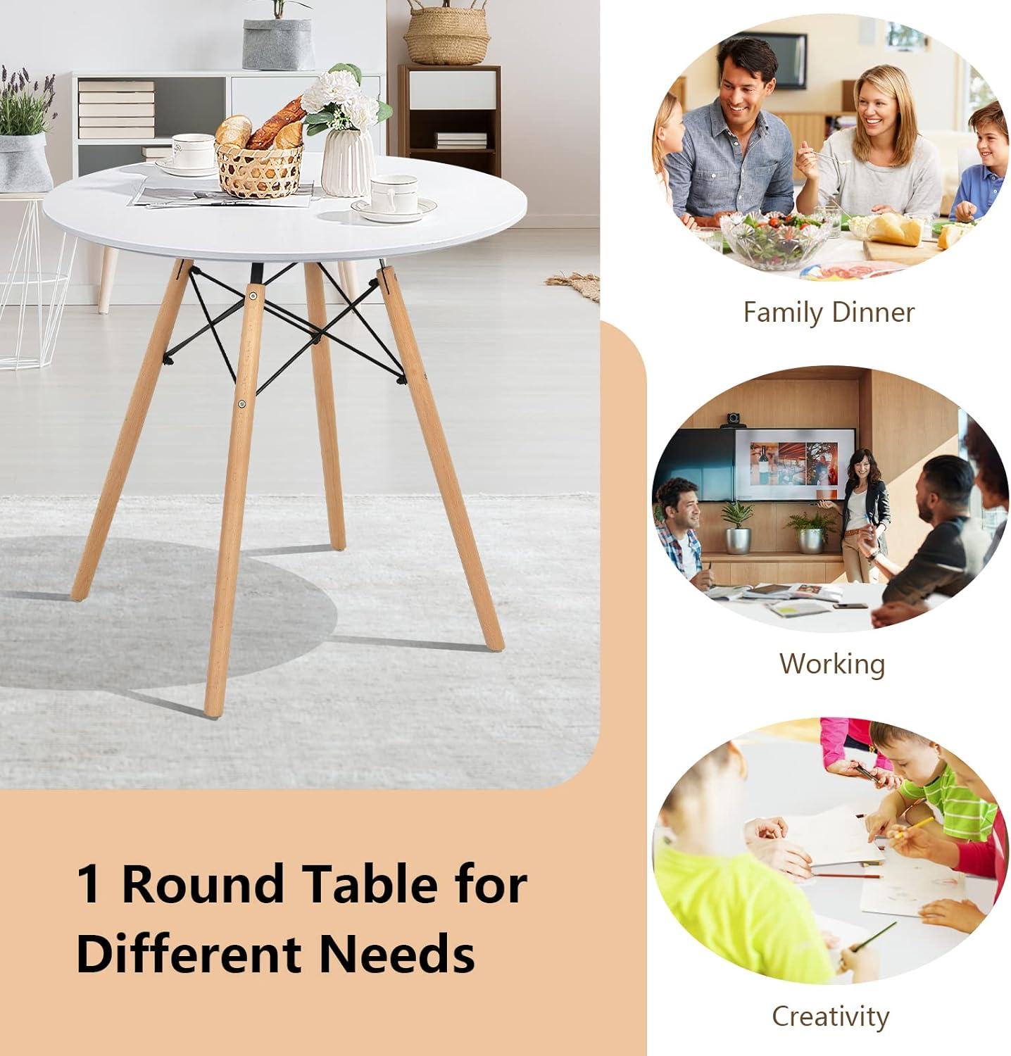 image:imageGiantex White Dining Table 315 D x 32 H Round Dining Room Table with Solid Beech Wood Legs Modern Kitchen Table with TSCA Certification for Small Places White amp Natural