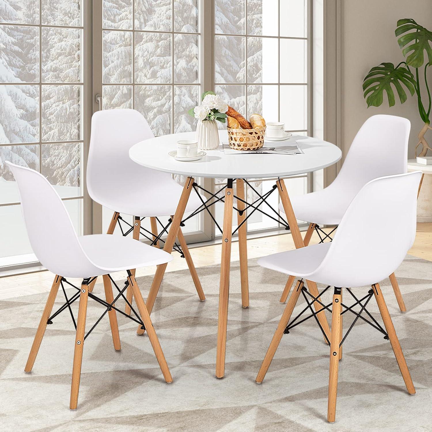 image:imageGiantex White Dining Table 315 D x 32 H Round Dining Room Table with Solid Beech Wood Legs Modern Kitchen Table with TSCA Certification for Small Places White amp Natural