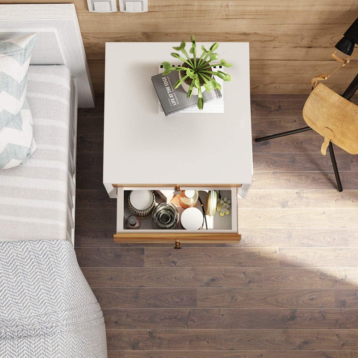 image:imageGiantex White Nightstand Wooden Bedside Tables w 2 Storage Drawers amp Soild Wood Legs Practical End Side Table Mid Century Modern Night Stand for Living Room BedroomWhite Walnut