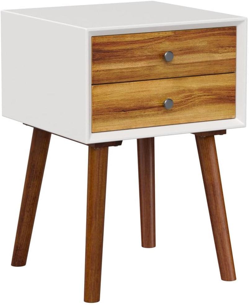 image:imageGiantex White Nightstand Wooden Bedside Tables w 2 Storage Drawers amp Soild Wood Legs Practical End Side Table Mid Century Modern Night Stand for Living Room BedroomWhite Walnut