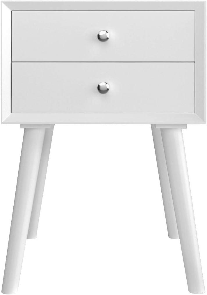 image:imageGiantex White Nightstand Wooden Bedside Tables w 2 Storage Drawers amp Soild Wood Legs Practical End Side Table Mid Century Modern Night Stand for Living Room BedroomWhite