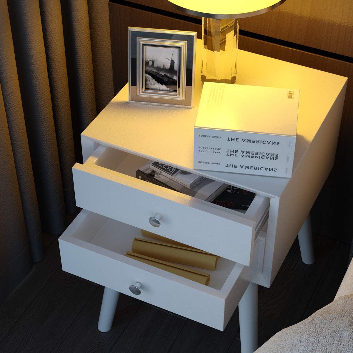 image:imageGiantex White Nightstand Wooden Bedside Tables w 2 Storage Drawers amp Soild Wood Legs Practical End Side Table Mid Century Modern Night Stand for Living Room BedroomWhite