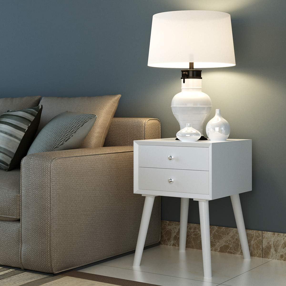 image:imageGiantex White Nightstand Wooden Bedside Tables w 2 Storage Drawers amp Soild Wood Legs Practical End Side Table Mid Century Modern Night Stand for Living Room BedroomWhite