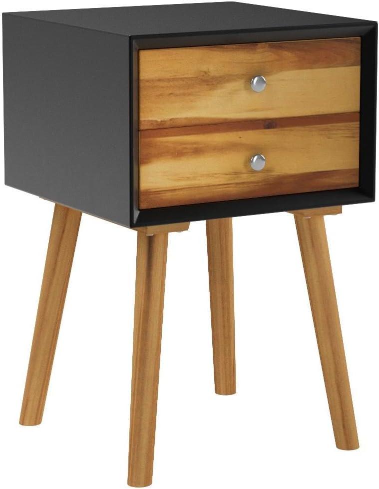 image:imageGiantex White Nightstand Wooden Bedside Tables w 2 Storage Drawers amp Soild Wood Legs Practical End Side Table Mid Century Modern Night Stand for Living Room BedroomBlack Walnut