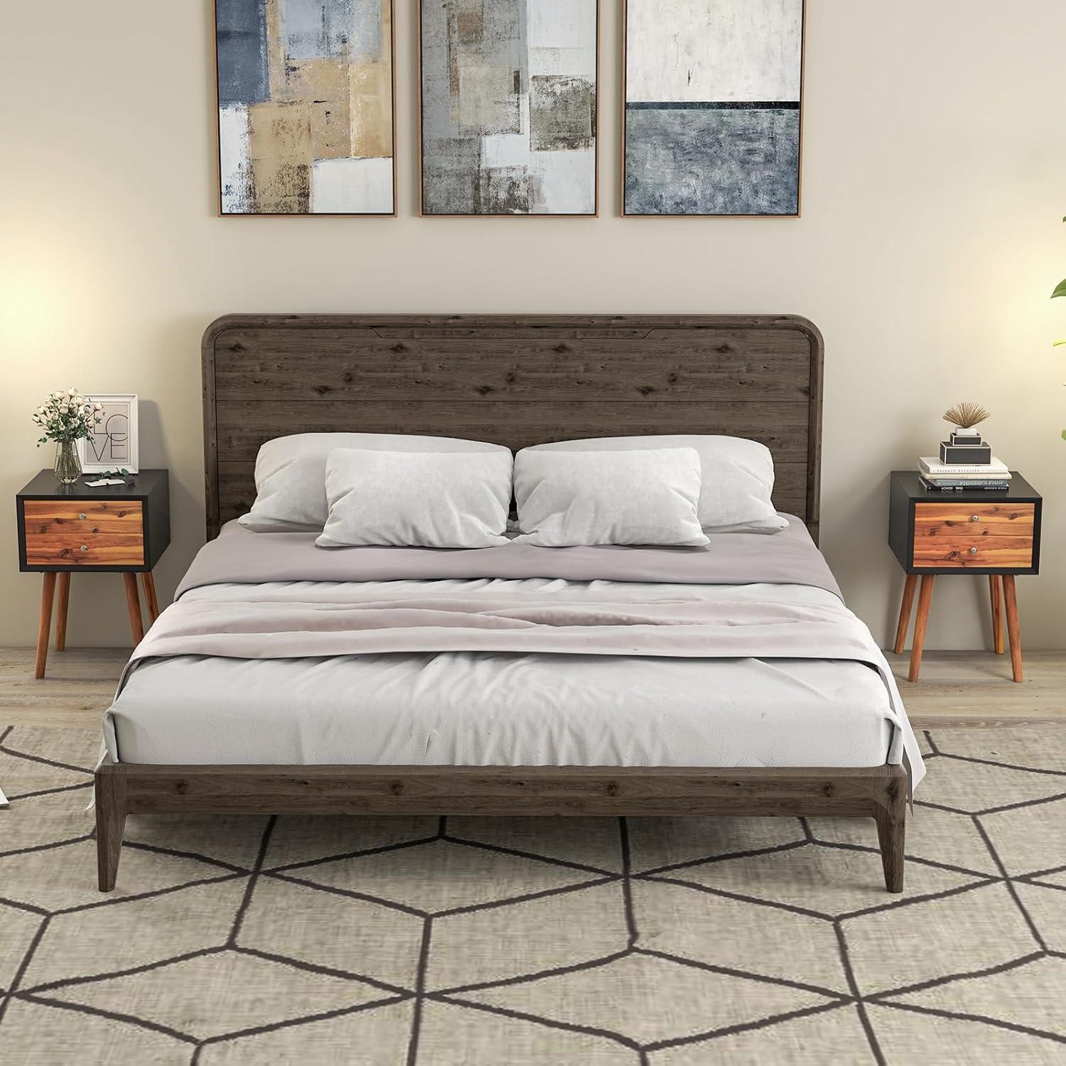 image:imageGiantex White Nightstand Wooden Bedside Tables w 2 Storage Drawers amp Soild Wood Legs Practical End Side Table Mid Century Modern Night Stand for Living Room BedroomBlack Walnut