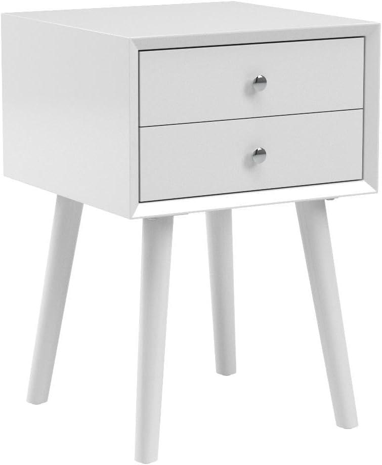 image:imageGiantex White Nightstand Wooden Bedside Tables w 2 Storage Drawers amp Soild Wood Legs Practical End Side Table Mid Century Modern Night Stand for Living Room BedroomWhite