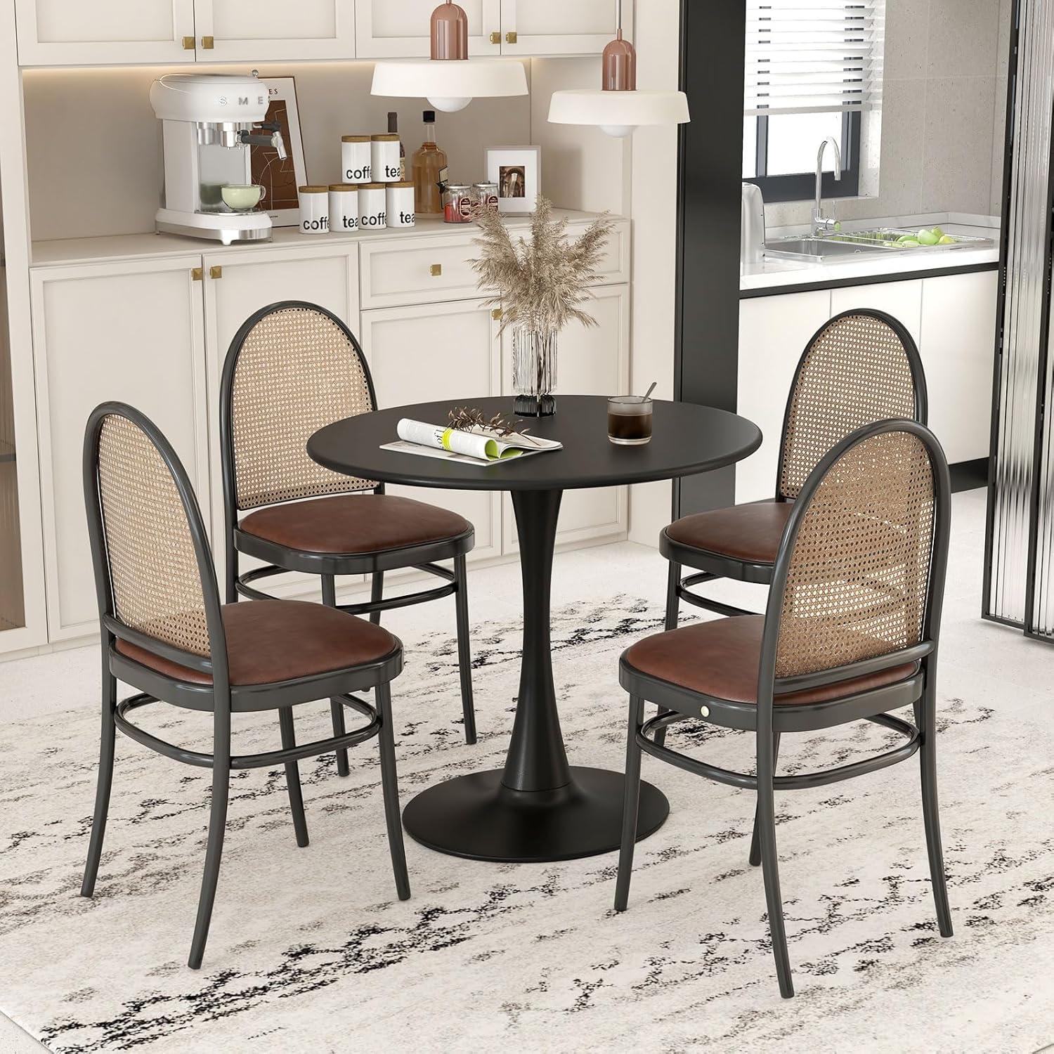 image:imageGiantex White Round Dining Table 32inches Modern Tulip Kitchen Table with 09 Thickened Tabletop amp Sturdy Metal Pedestal MidCentury Leisure Table for Small Places Dining Room Living Room CafeBlack