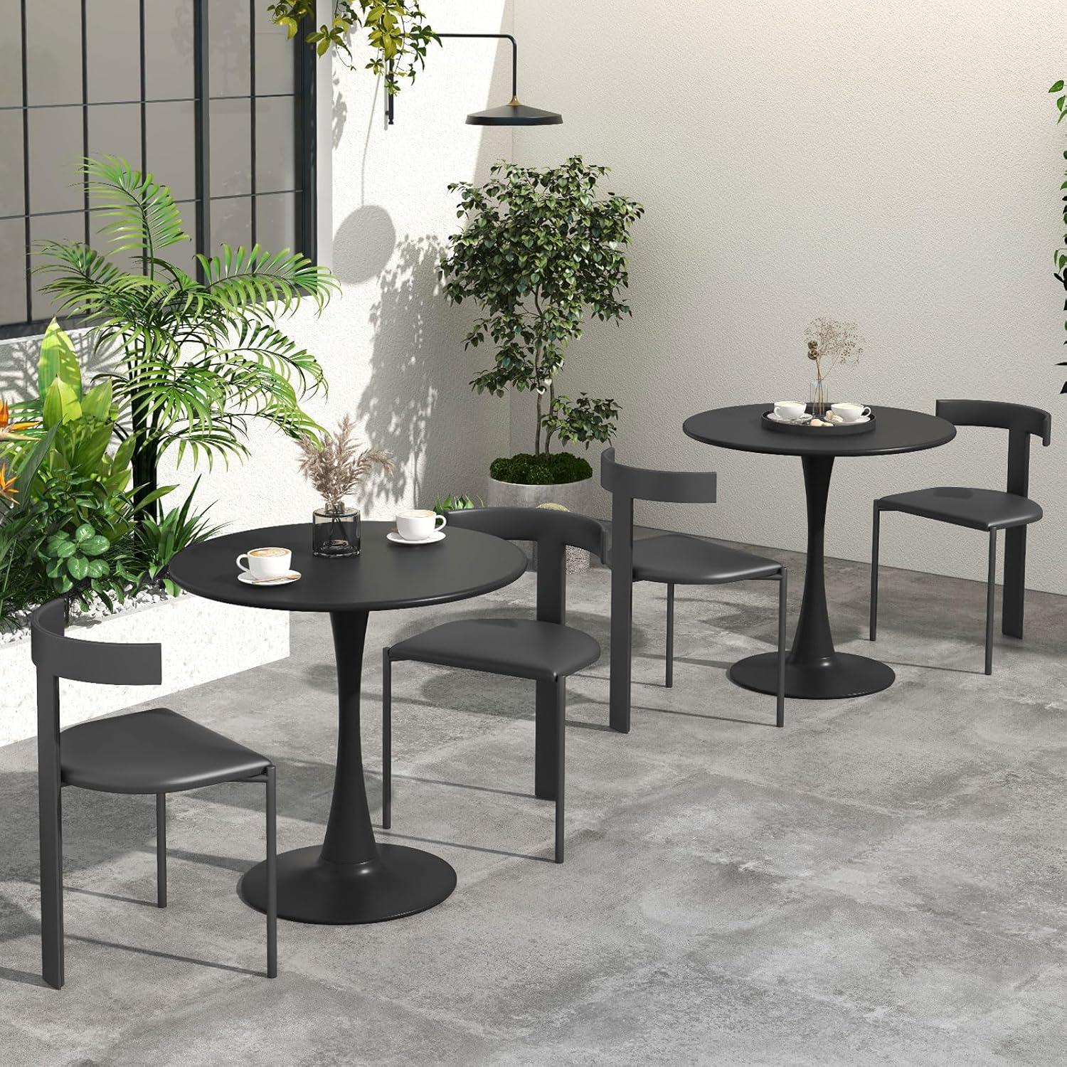 image:imageGiantex White Round Dining Table 32inches Modern Tulip Kitchen Table with 09 Thickened Tabletop amp Sturdy Metal Pedestal MidCentury Leisure Table for Small Places Dining Room Living Room CafeBlack