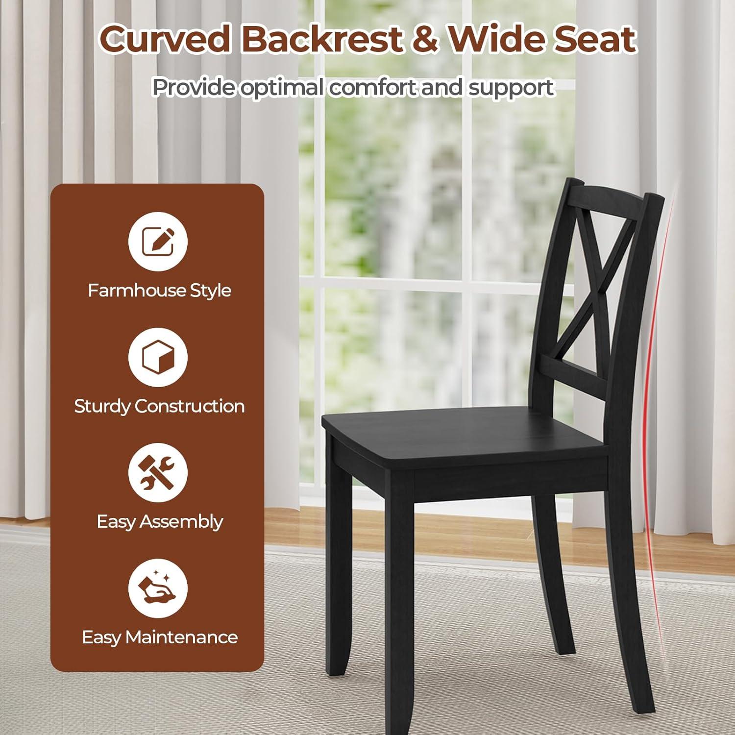 image:imageGiantex Wood Dining Chairs Set of 2 Armless Kitchen Chairs wRubber Wood Legs amp Curved Backrest Farmhouse Cross Back Diner Chairs Wooden Side Chairs for Home Dining Room Load 400 LBS BlackBlack
