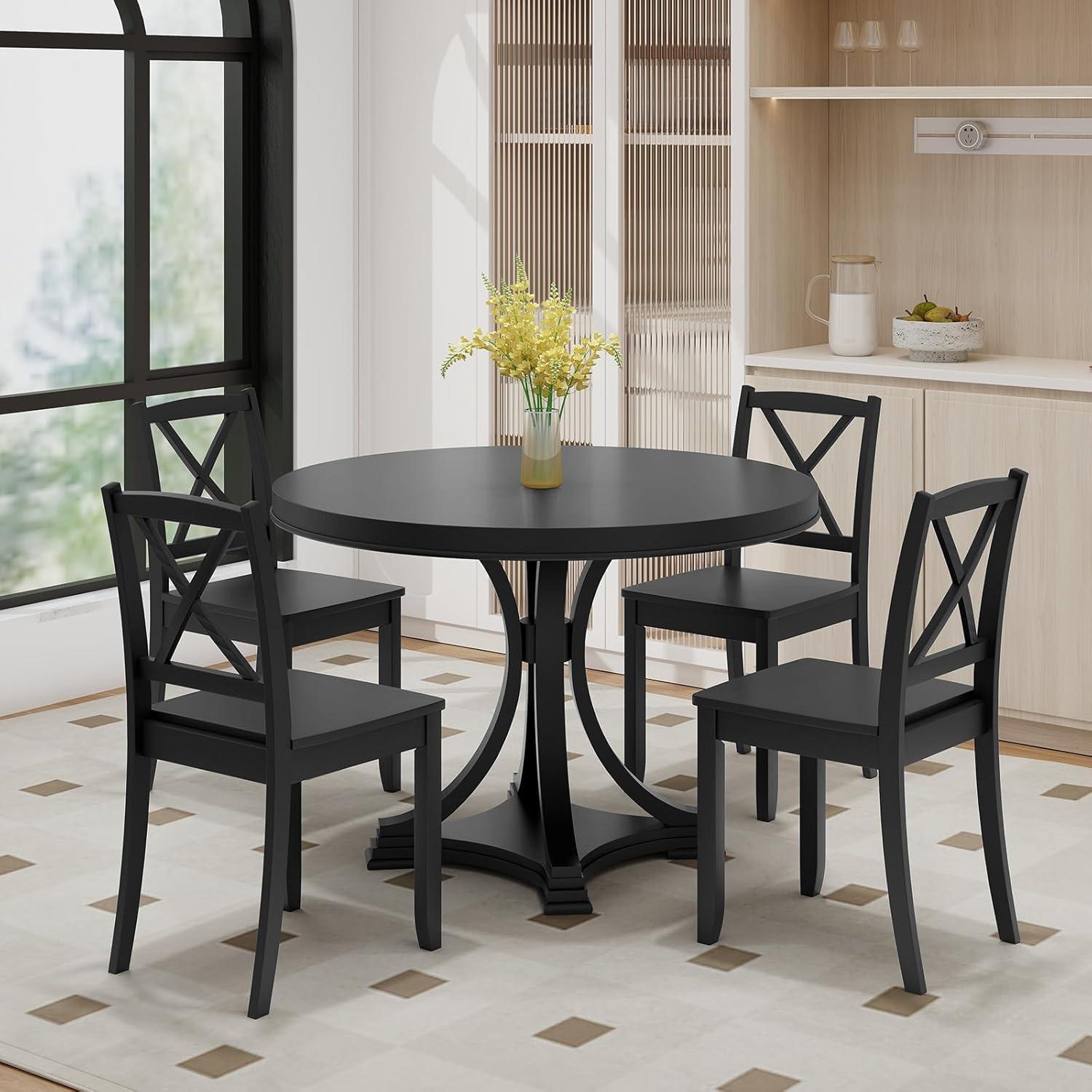 image:imageGiantex Wood Dining Chairs Set of 2 Armless Kitchen Chairs wRubber Wood Legs amp Curved Backrest Farmhouse Cross Back Diner Chairs Wooden Side Chairs for Home Dining Room Load 400 LBS BlackBlack