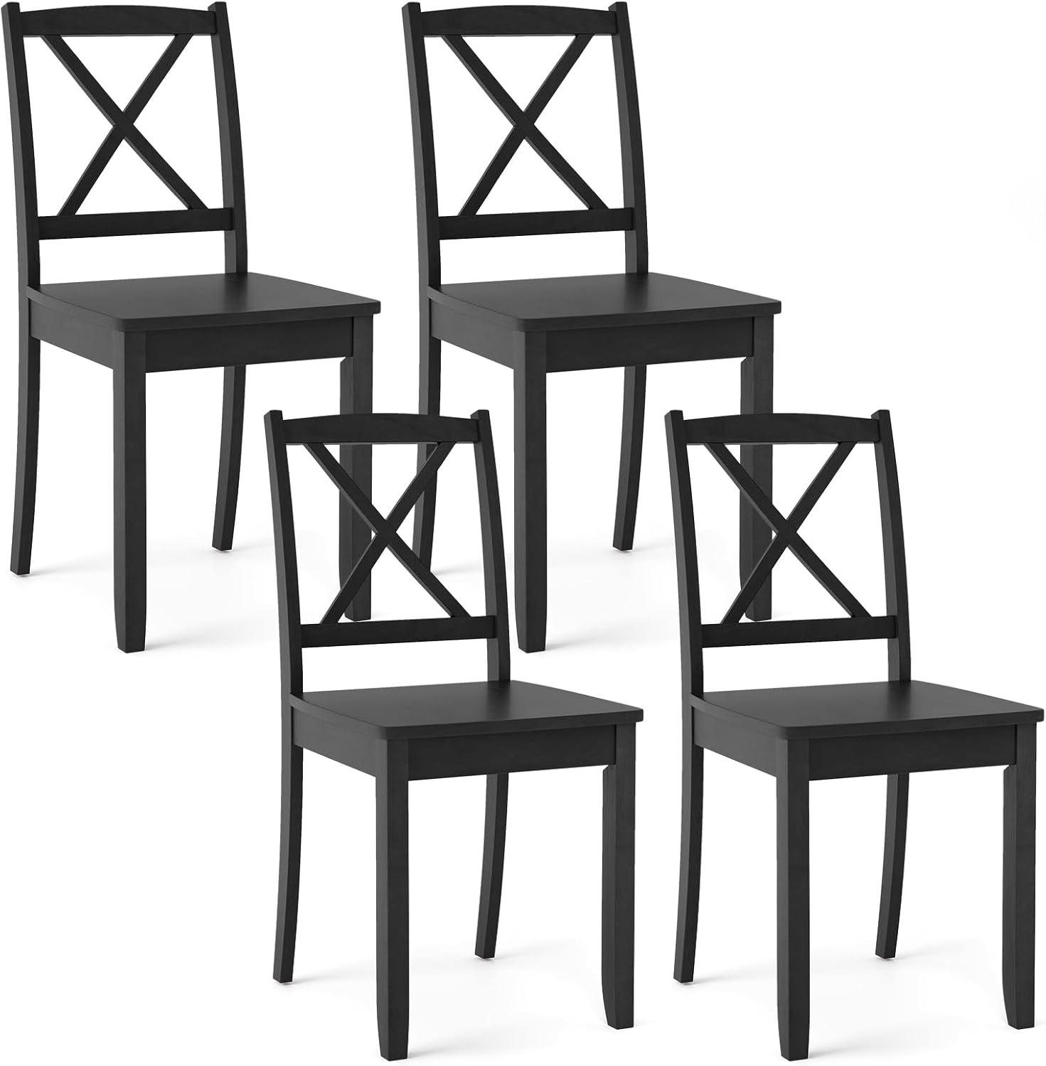 image:imageGiantex Wood Dining Chairs Set of 2 Armless Kitchen Chairs wRubber Wood Legs amp Curved Backrest Farmhouse Cross Back Diner Chairs Wooden Side Chairs for Home Dining Room Load 400 LBS BlackBlack