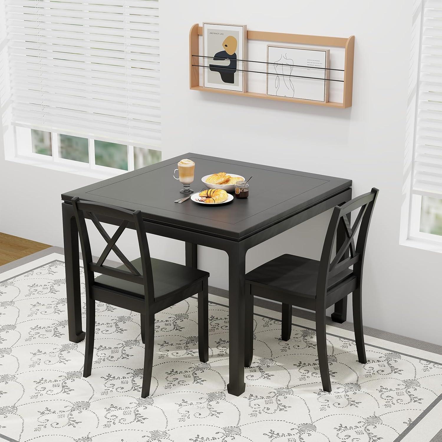 image:imageGiantex Wood Dining Chairs Set of 2 Armless Kitchen Chairs wRubber Wood Legs amp Curved Backrest Farmhouse Cross Back Diner Chairs Wooden Side Chairs for Home Dining Room Load 400 LBS BlackBlack