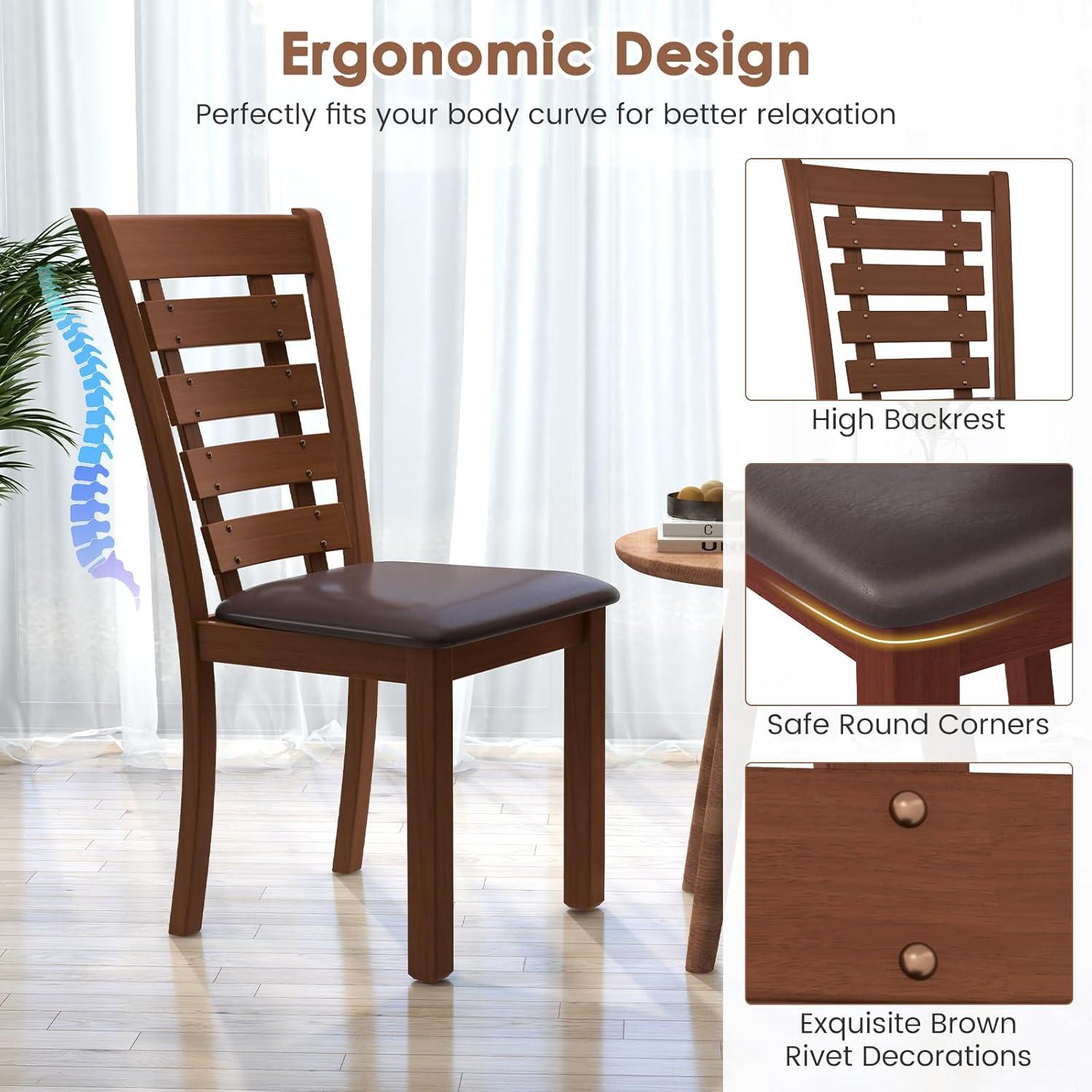 image:imageGiantex Wood Dining Chairs Set of 2 Upholstered Dining Chairs with Rubber Wood Legs Wooden Kitchen Chair with Padded Seat Max Load 300 Lbs Farmhouse High Back PU Leather Dining Room Chair Walnut