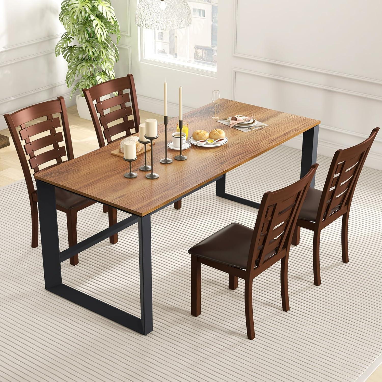 image:imageGiantex Wood Dining Chairs Set of 2 Upholstered Dining Chairs with Rubber Wood Legs Wooden Kitchen Chair with Padded Seat Max Load 300 Lbs Farmhouse High Back PU Leather Dining Room Chair Walnut