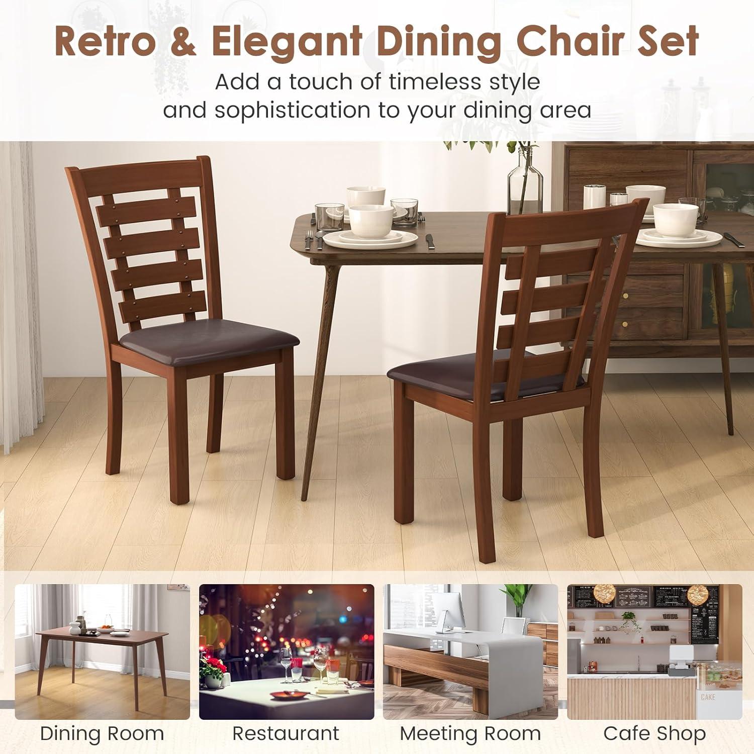 image:imageGiantex Wood Dining Chairs Set of 2 Upholstered Dining Chairs with Rubber Wood Legs Wooden Kitchen Chair with Padded Seat Max Load 300 Lbs Farmhouse High Back PU Leather Dining Room Chair Walnut