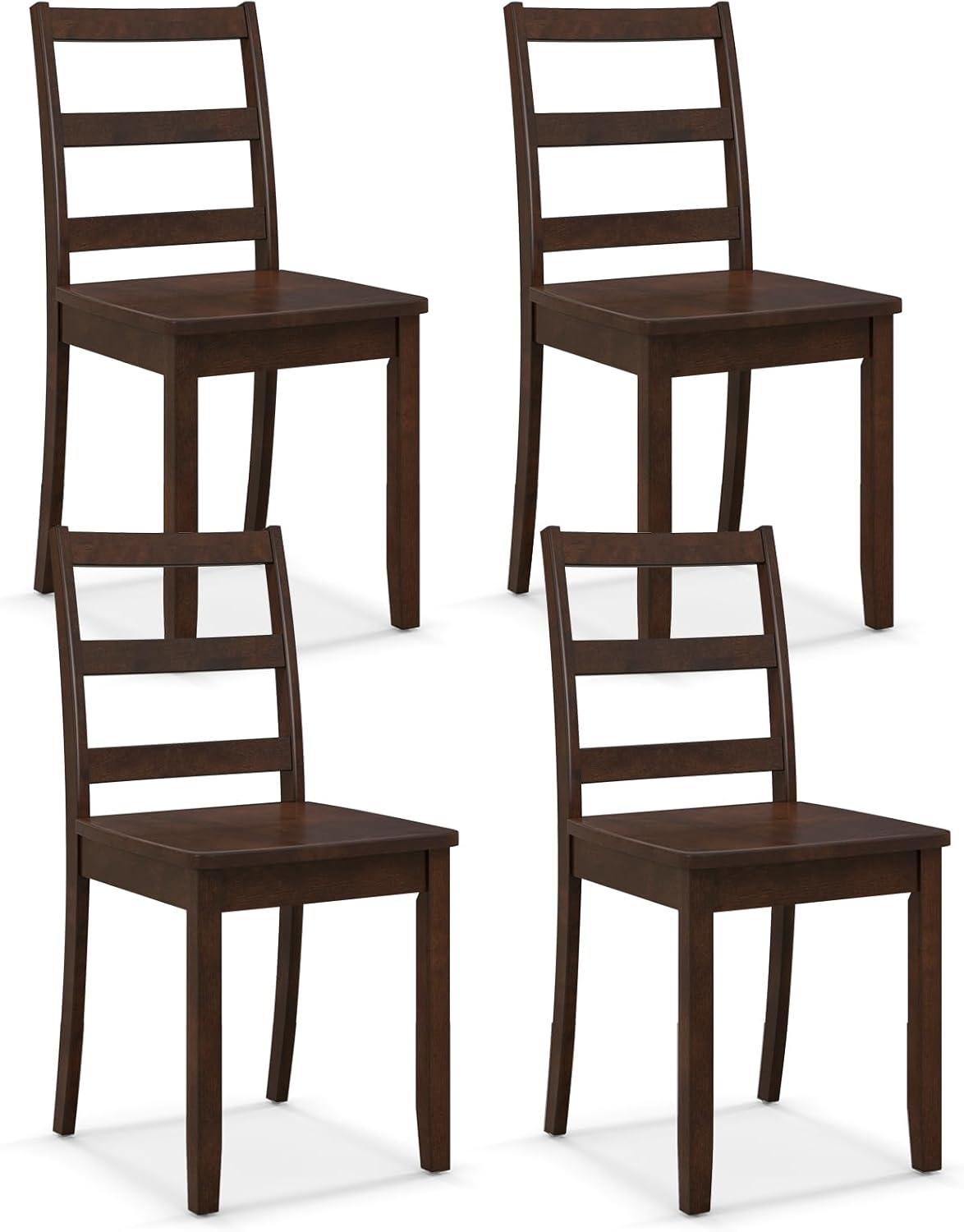 image:imageGiantex Wood Dining Chairs Set of 2 White Wooden Armless Kitchen Chairs with Solid Rubber Wood Legs NonSlip Foot Pads Max Load 400 Lbs Farmhouse Style High Ladder Back Dining Room ChairsWalnut