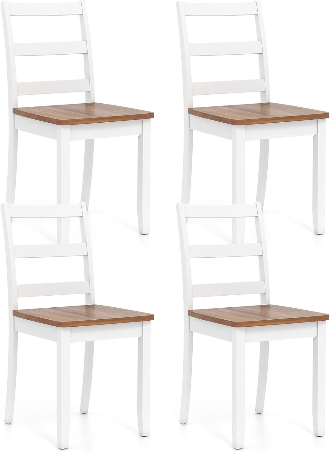 image:imageGiantex Wood Dining Chairs Set of 2 White Wooden Armless Kitchen Chairs with Solid Rubber Wood Legs NonSlip Foot Pads Max Load 400 Lbs Farmhouse Style High Ladder Back Dining Room ChairsWhitebrown